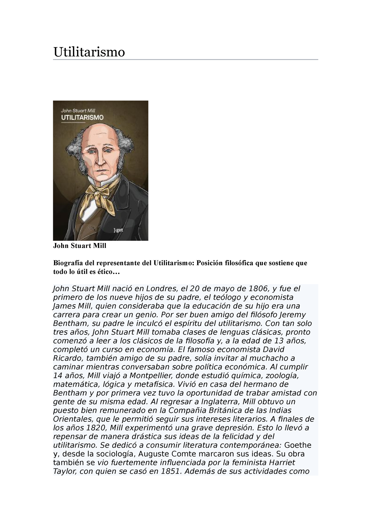 Utilitarismo - Filosofia - Utilitarismo John Stuart Mill Biografía Del ...