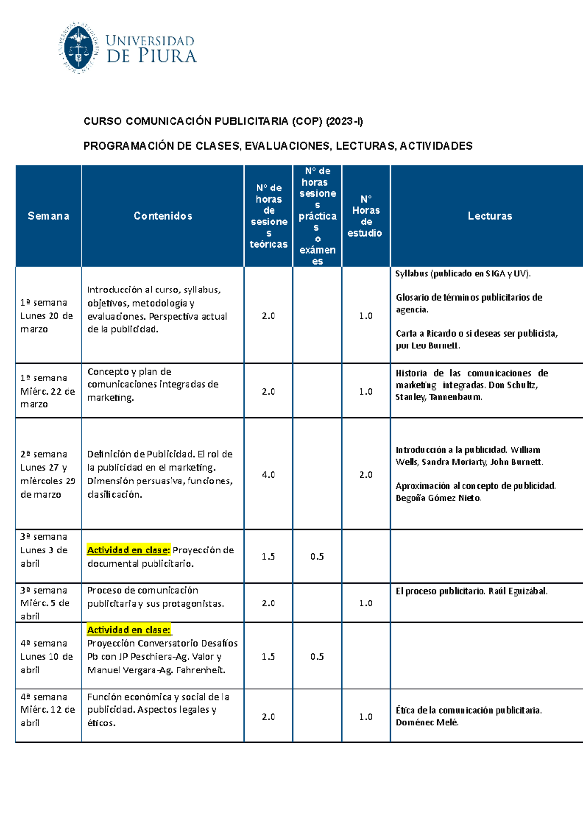 Programación COP 2023-I VF - CURSO COMUNICACIÓN PUBLICITARIA (COP ...