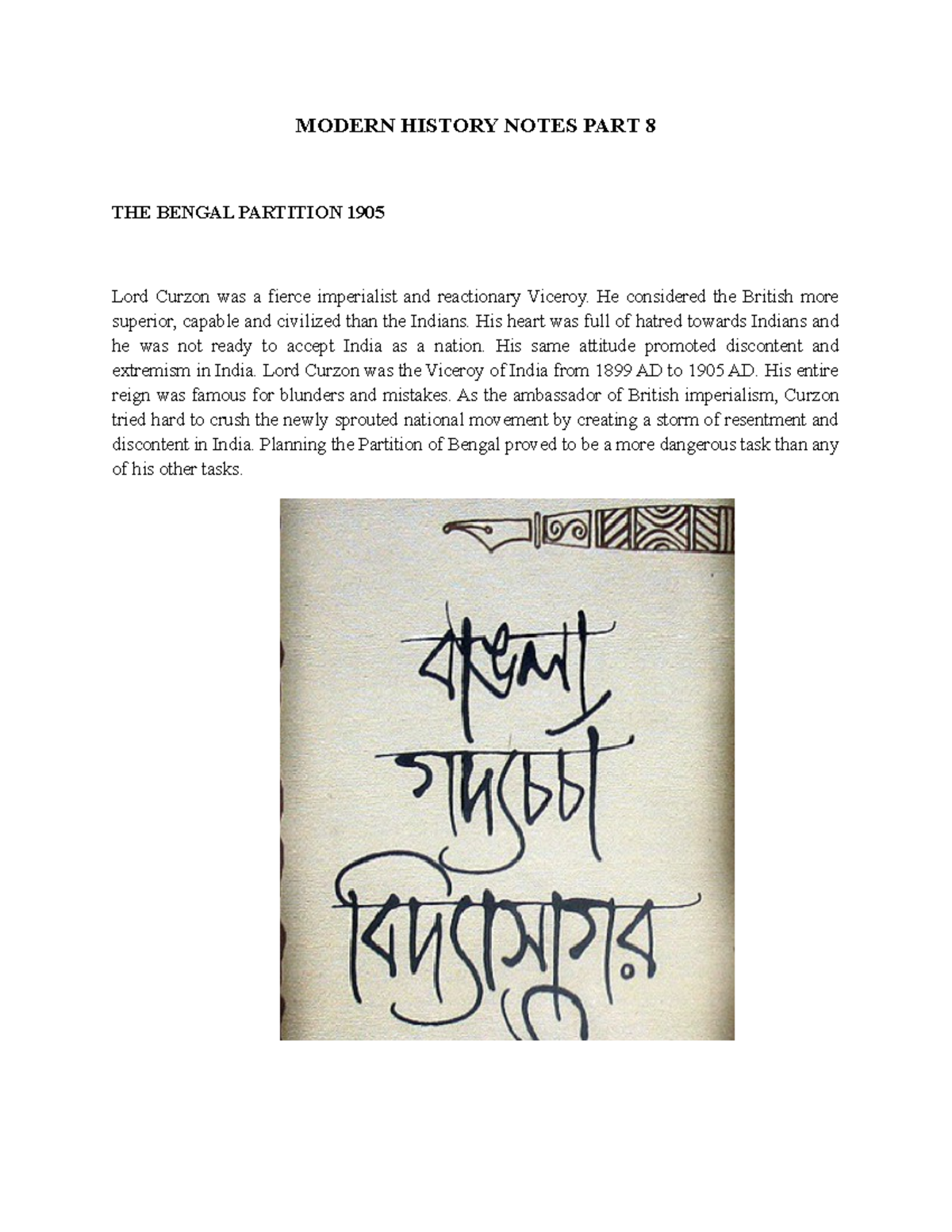 Modern History Notes PART 8 - MODERN HISTORY NOTES PART 8 THE BENGAL ...