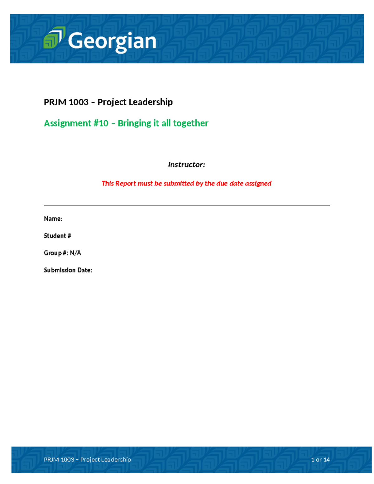 Assignment #10 - Bringing it all together v001 t001 - PRJM 1003 ...
