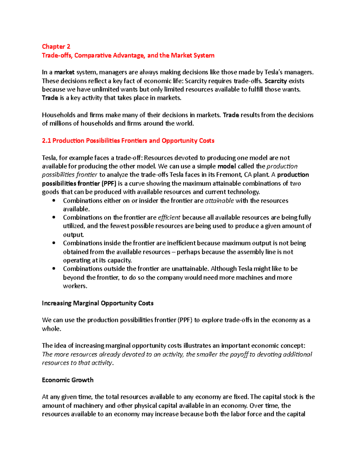 Chapter 2 - Lecture notes - Chapter 2 Trade-ofs, Comparaive Advantage ...
