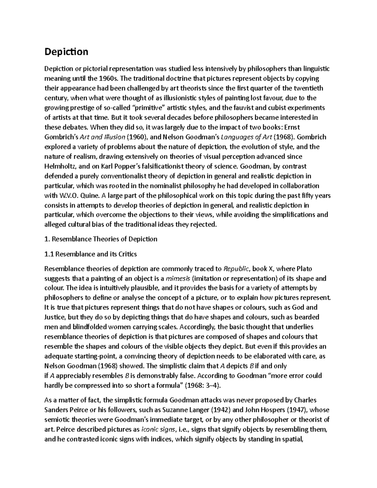 Lecture in Depiction - Depiction Depiction or pictorial representation ...