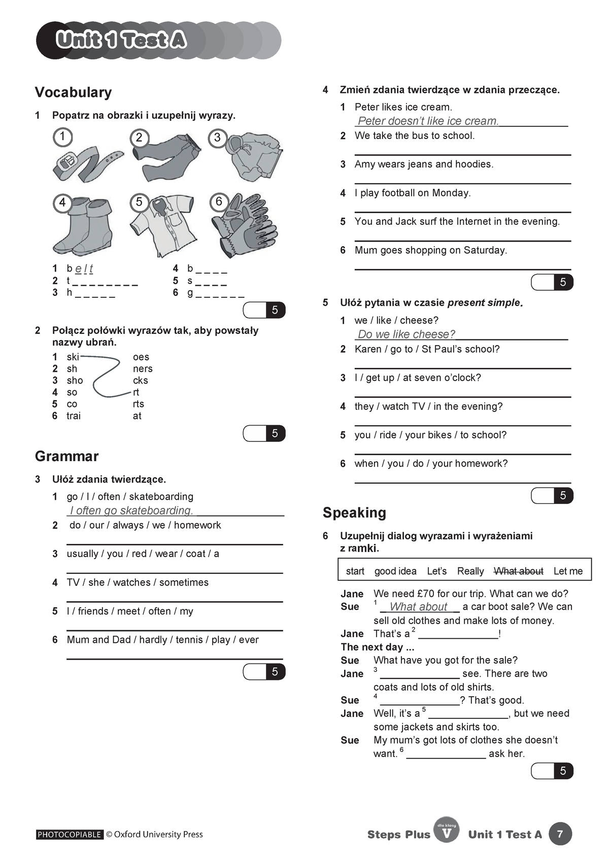 Steps Plus 5 - Test Unit 1 - ABC - PHOTOCOPIABLE Steps Forward 2 • Unit ...