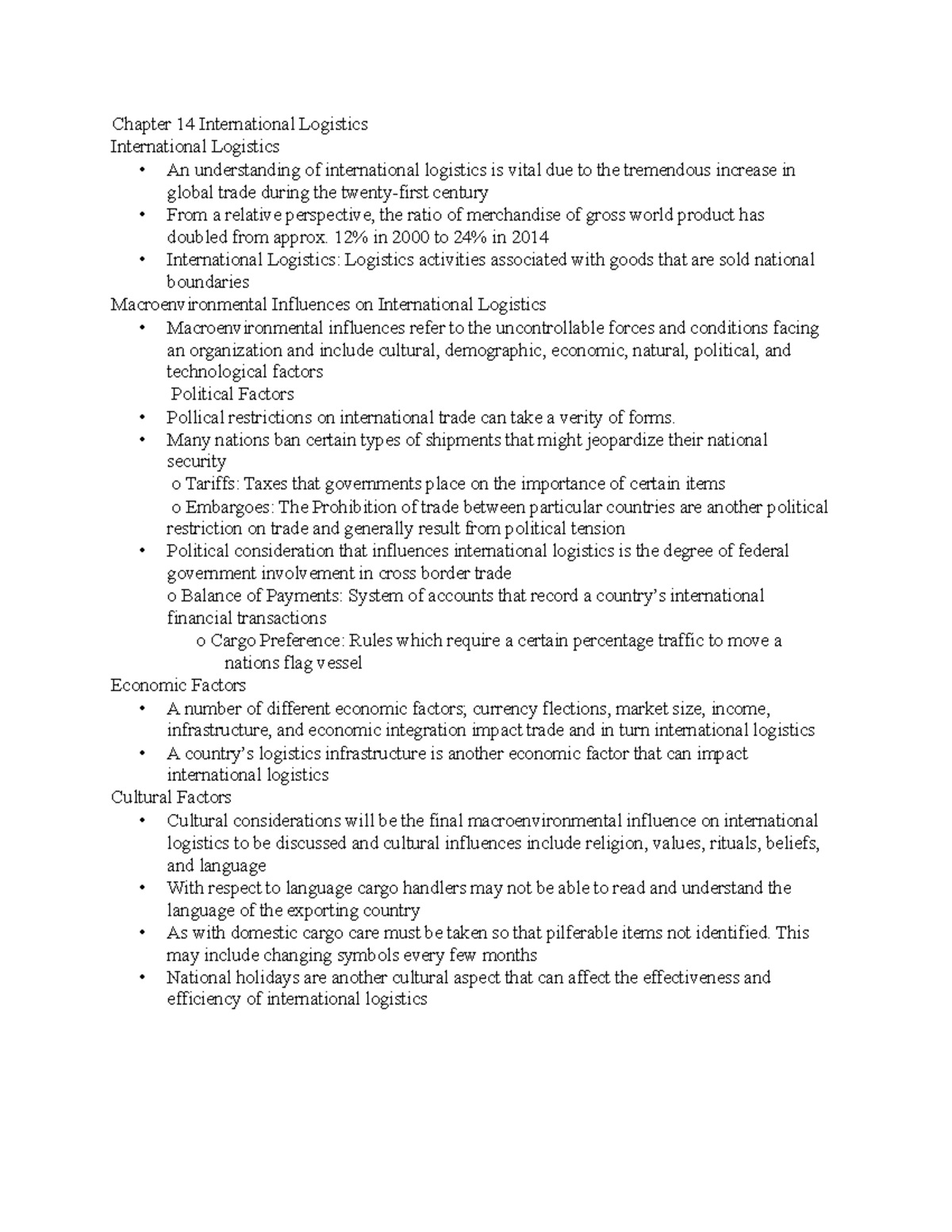 Chapter 14 International Logistics Chapter 14 International Logistics