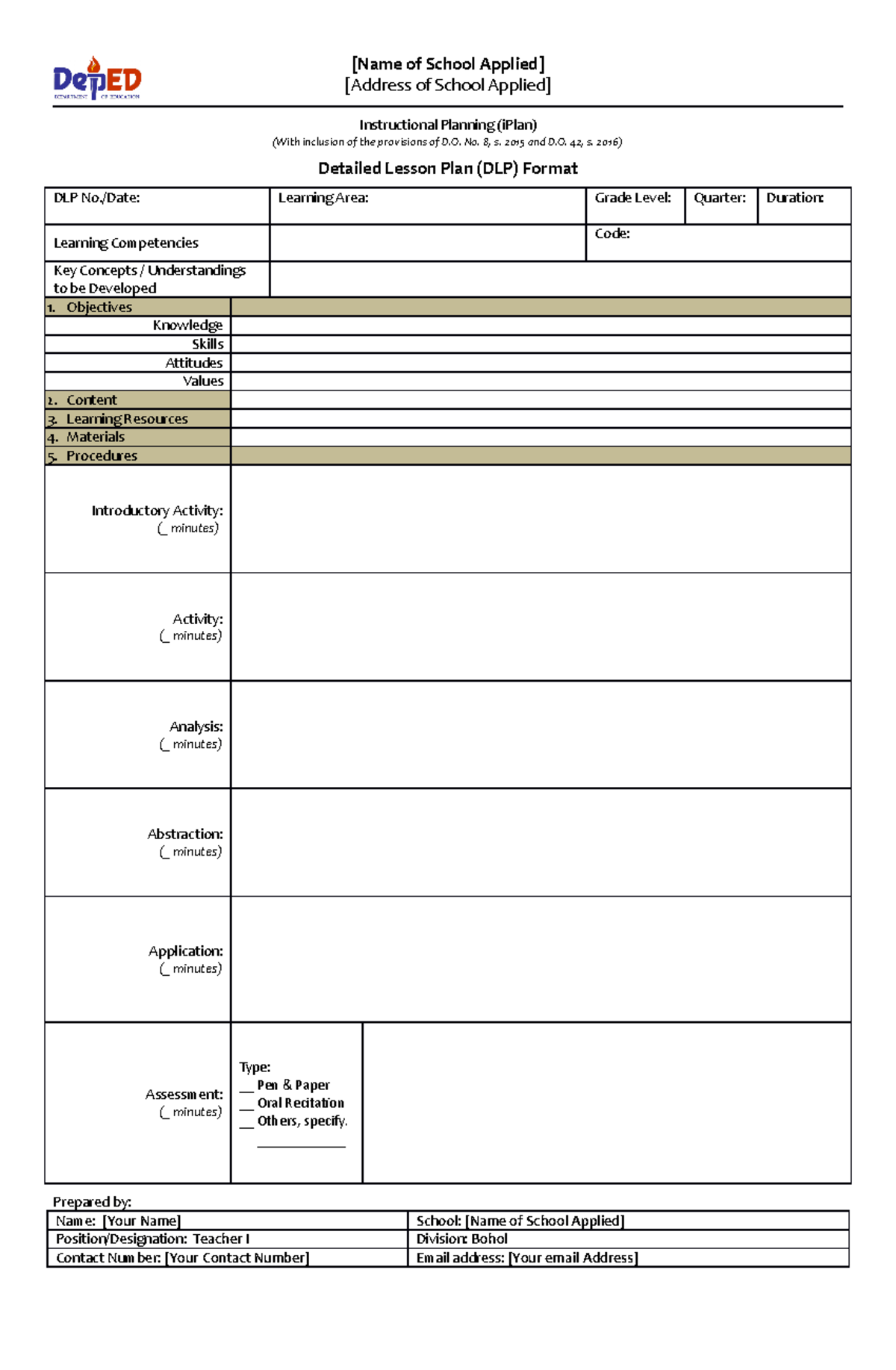 Lesson Plan - [Name of School Applied] [Address of School Applied ...