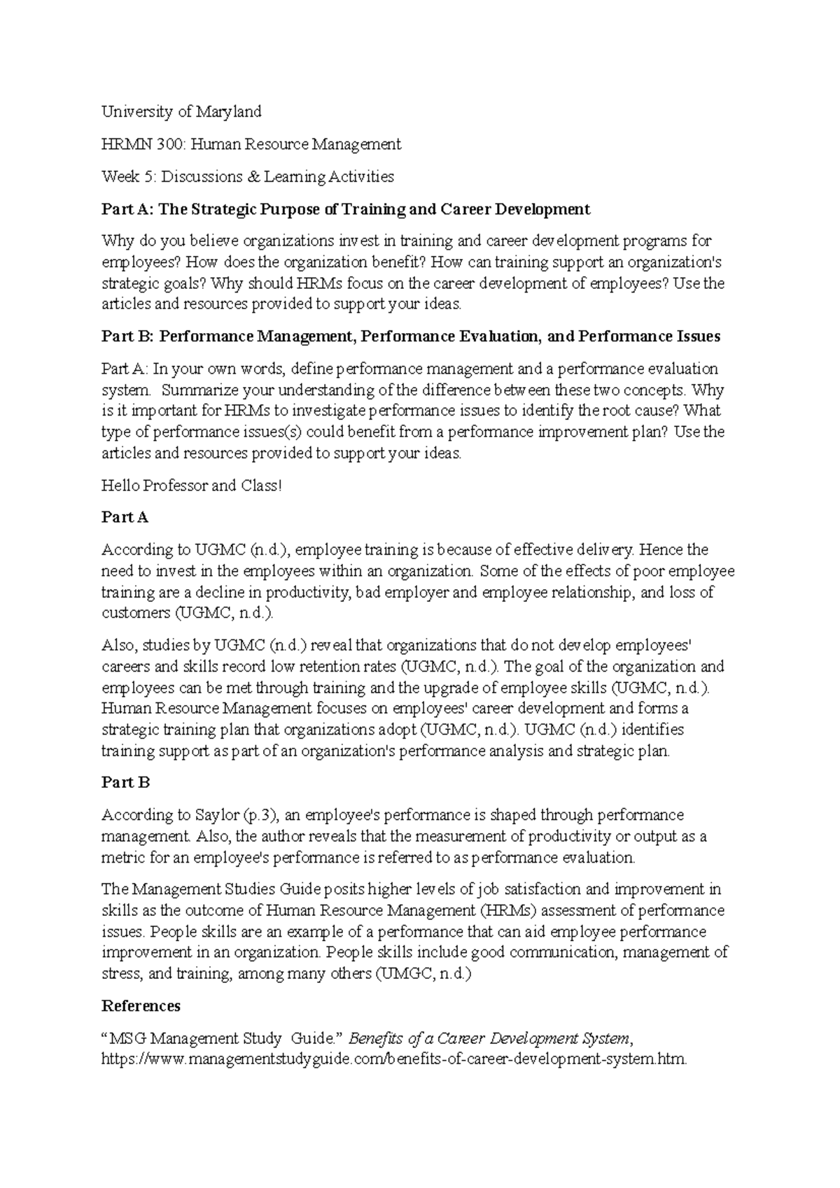 Week 5 - Human Resource Management (HRMN 300) weekly discussion ...