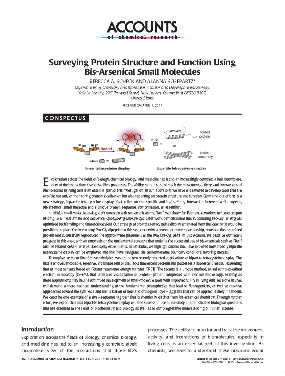 Surveying Protein Structure and Function Using Bis-Arsenical Small ...