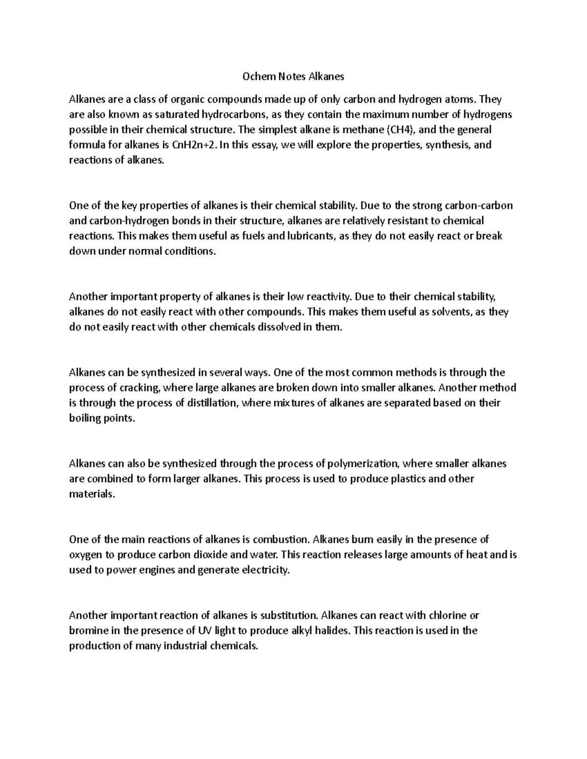 Ochem Notes Alkanes - Ochem Notes Alkanes Alkanes are a class of ...