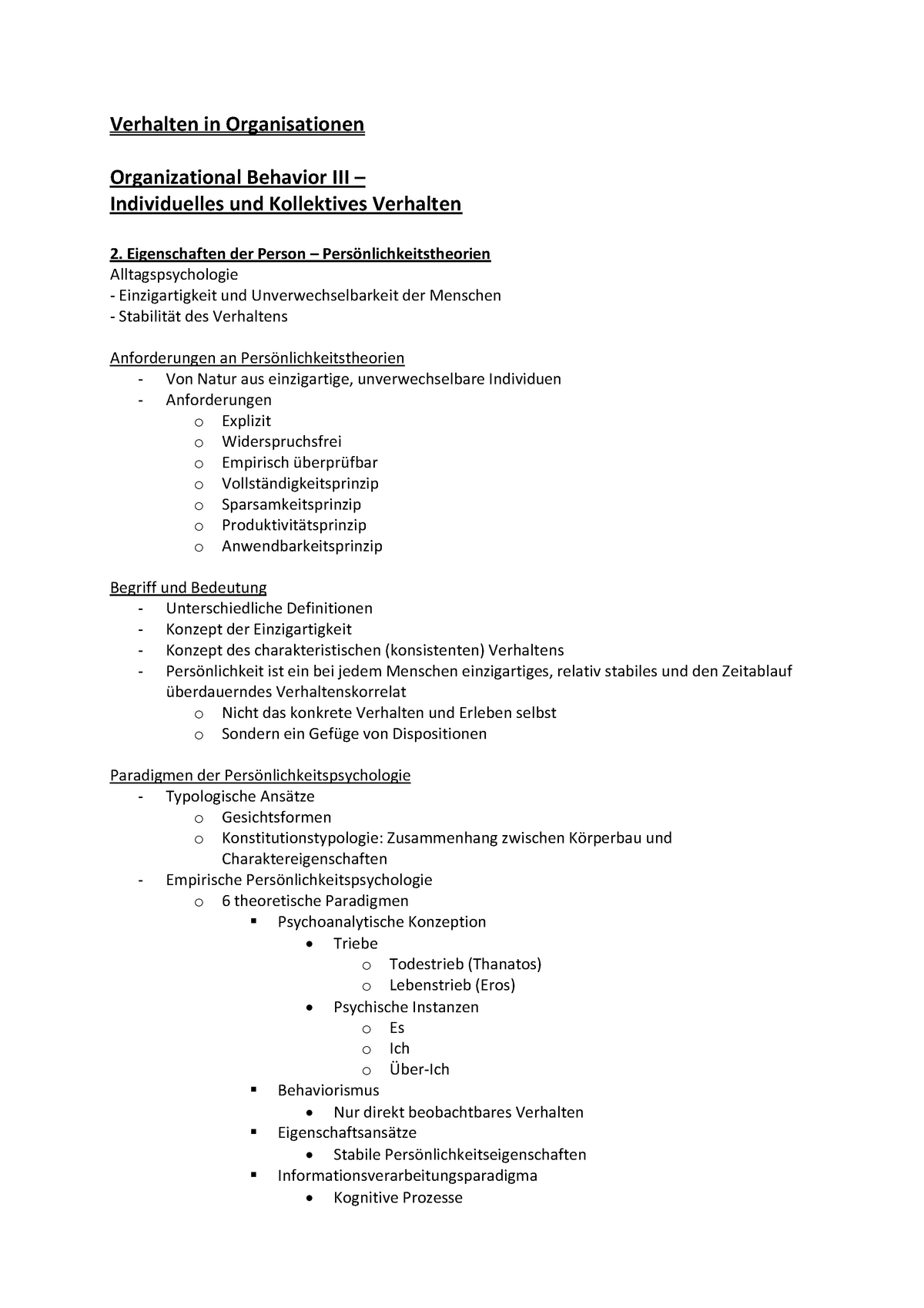 Vi O-III - Zusammenfassung Verhalten In Organisationen - Verhalten In ...