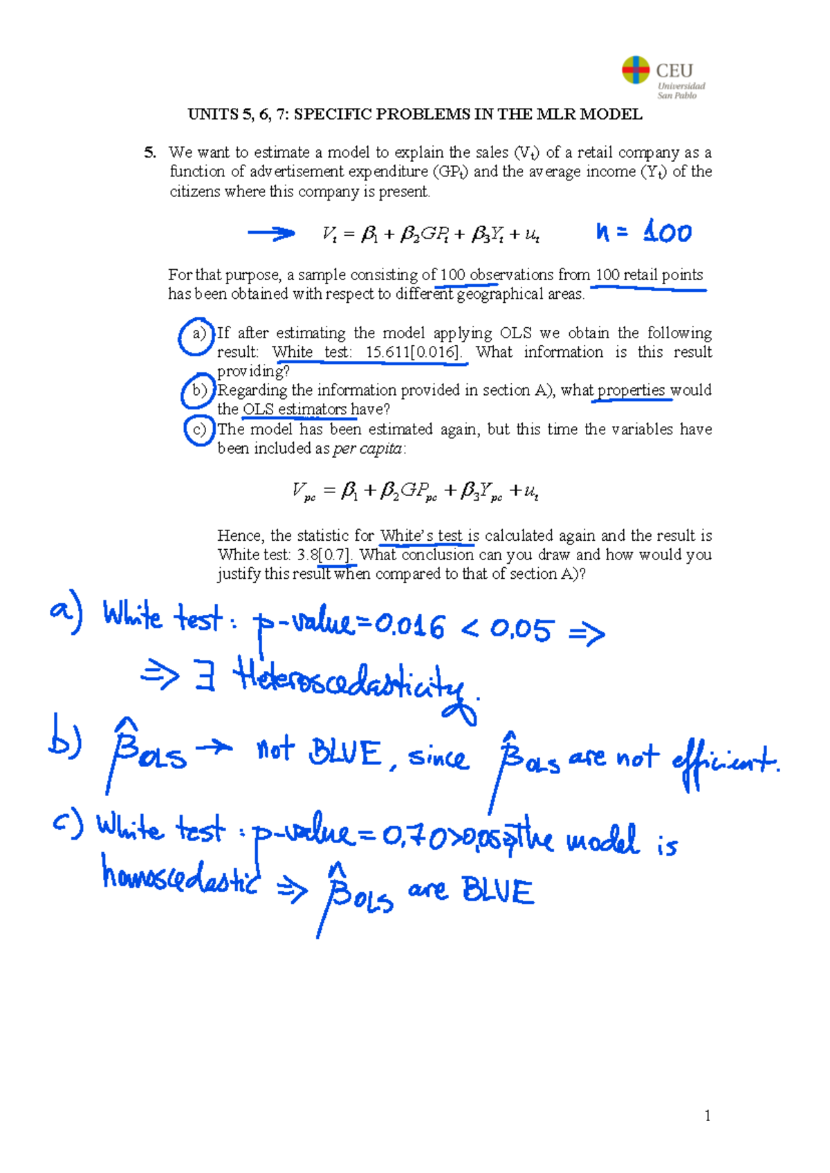Exercises 5,6,10,11,15 - UNITS 5 , 6 , 7 : SPECIFIC PROBLEMS IN THE MLR ...