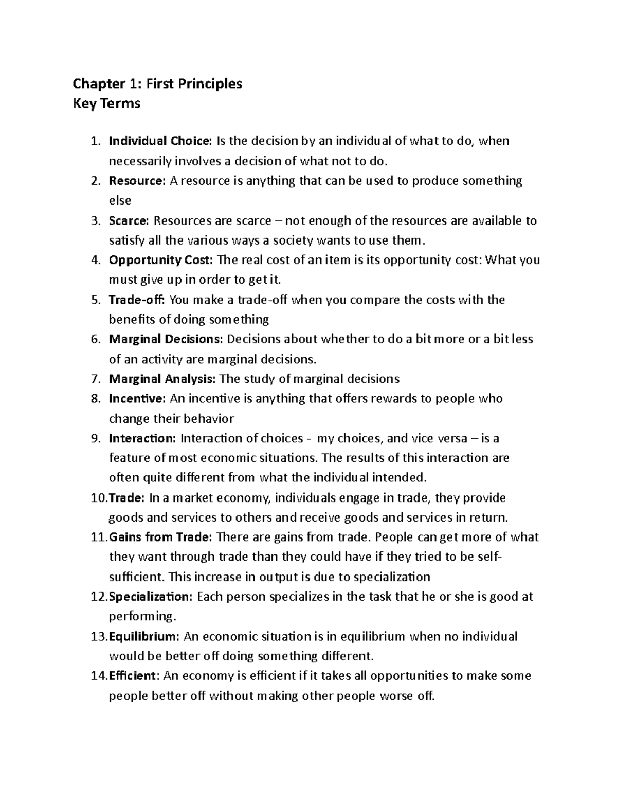 Week 1 Key Terms - Chapter 1: First Principles Key Terms Individual ...
