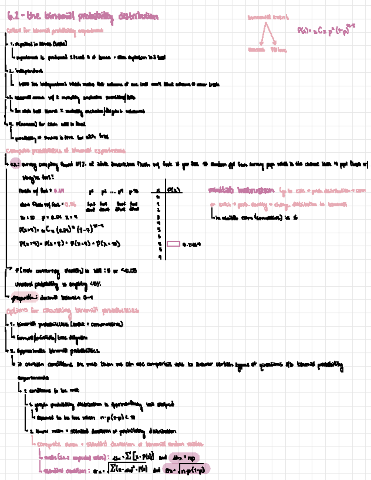 6.2 class notes - 6 - the binomial probability distribution binomial ...