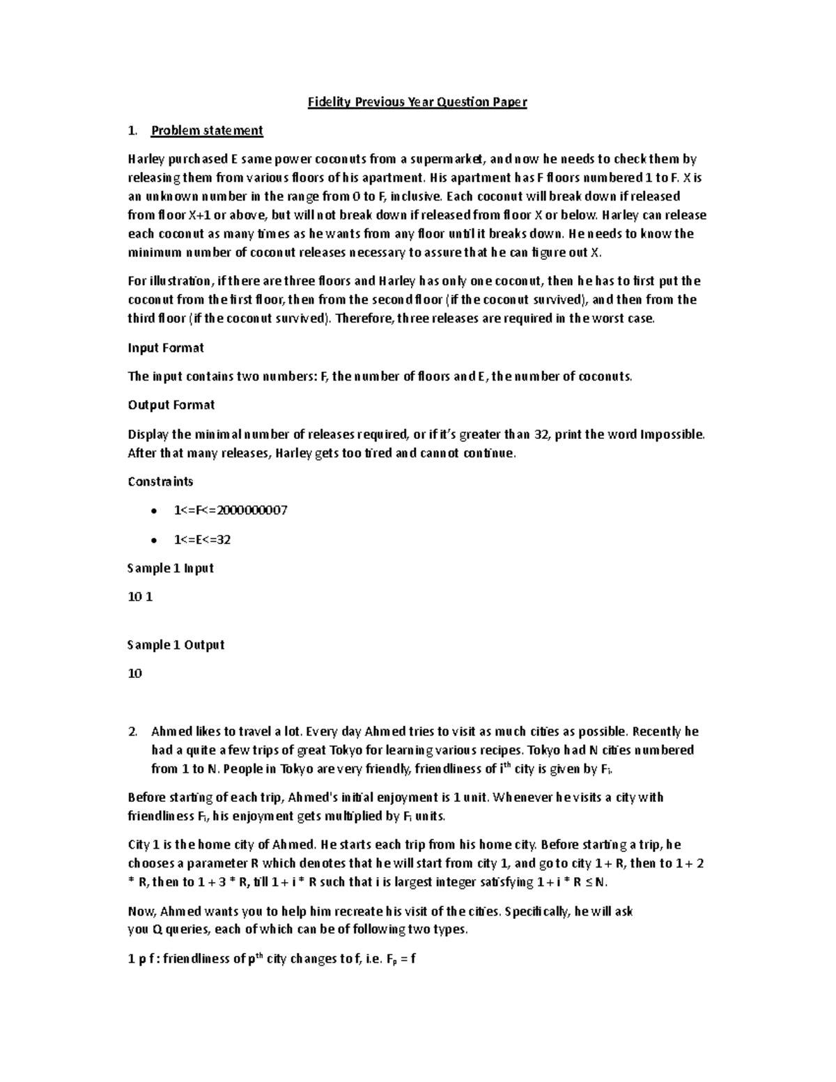 Fidelity previous year technical coding question paper fidelity