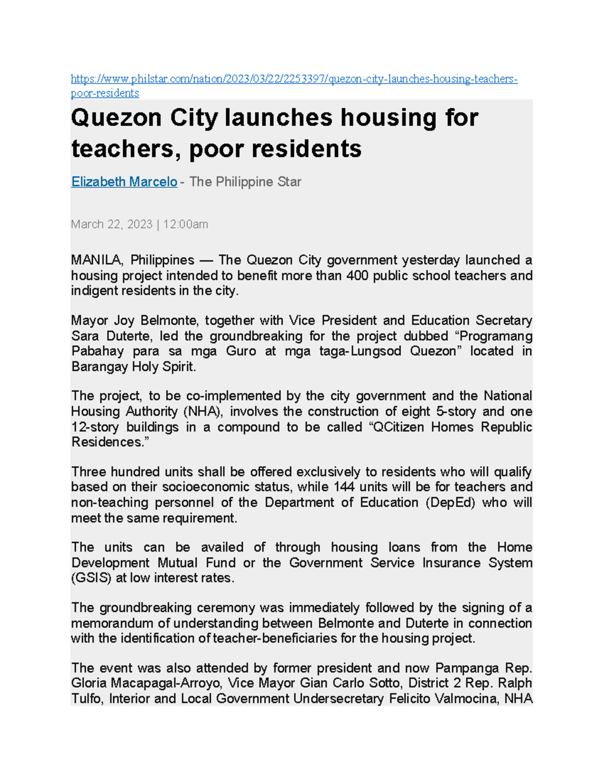 Housing notes - philstar/nation/2023/03/22/2253397/quezon-city-launches ...