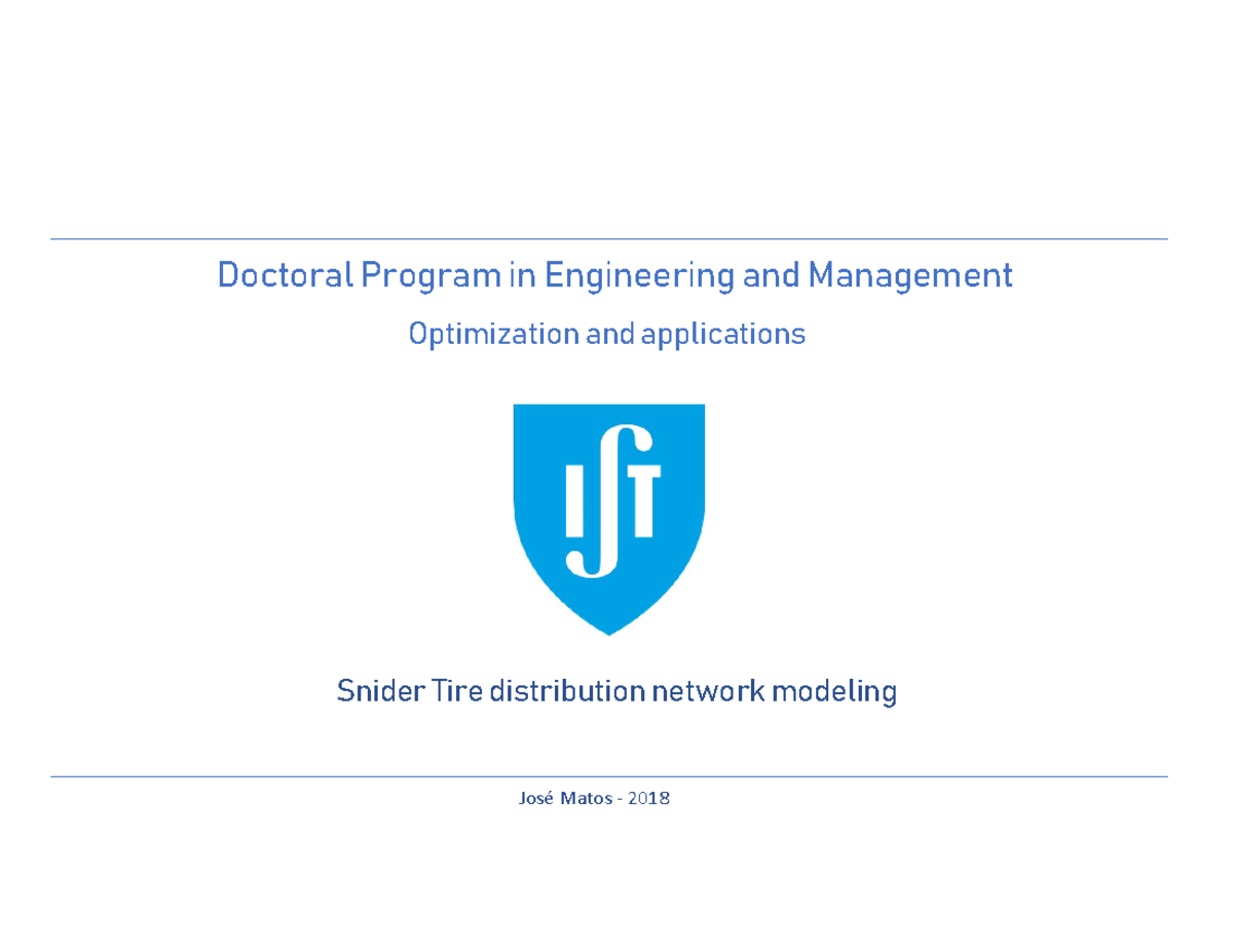 Optimization and Applications Snider Tire Model Doctoral Program in