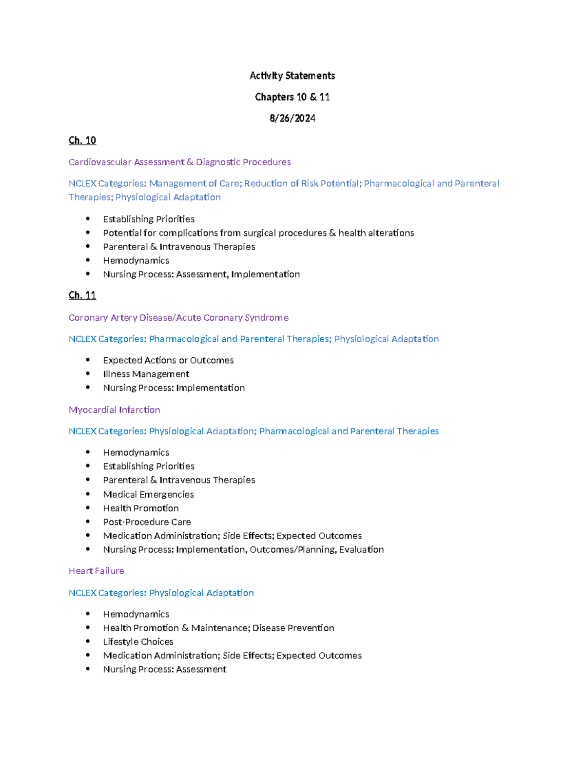 Activity Statements- Chapters 10 & 11 - Activity Statements Chapters 10 ...