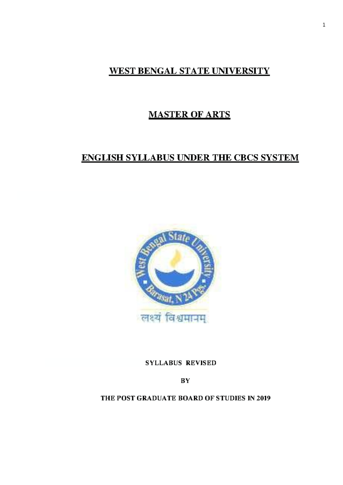 WBSU MA English Syllabi WEST BENGAL STATE UNIVERSITY MASTER OF ARTS