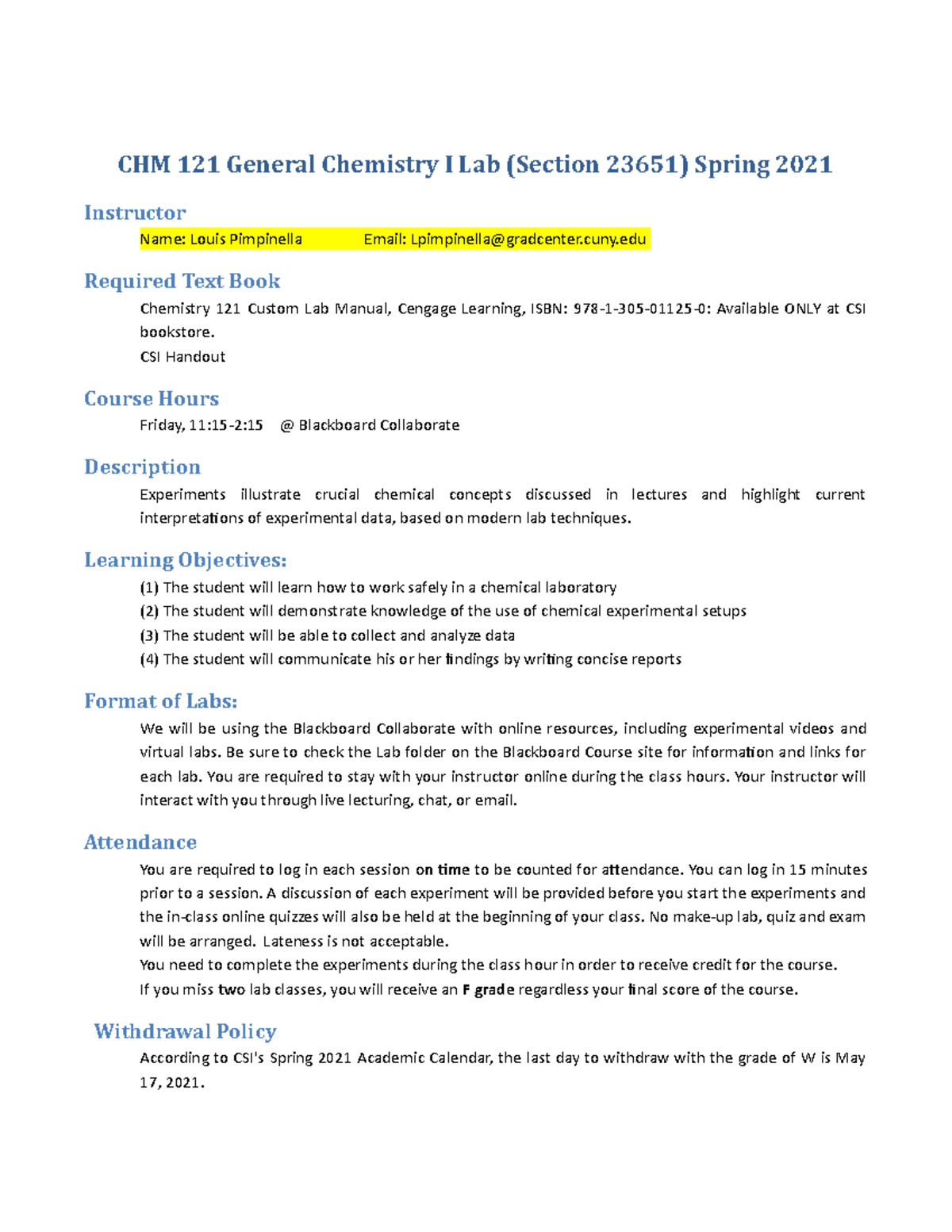 CHM 121-Syllabus-Course Policy&Schedule-Spring 2021 - CHM 121 General ...