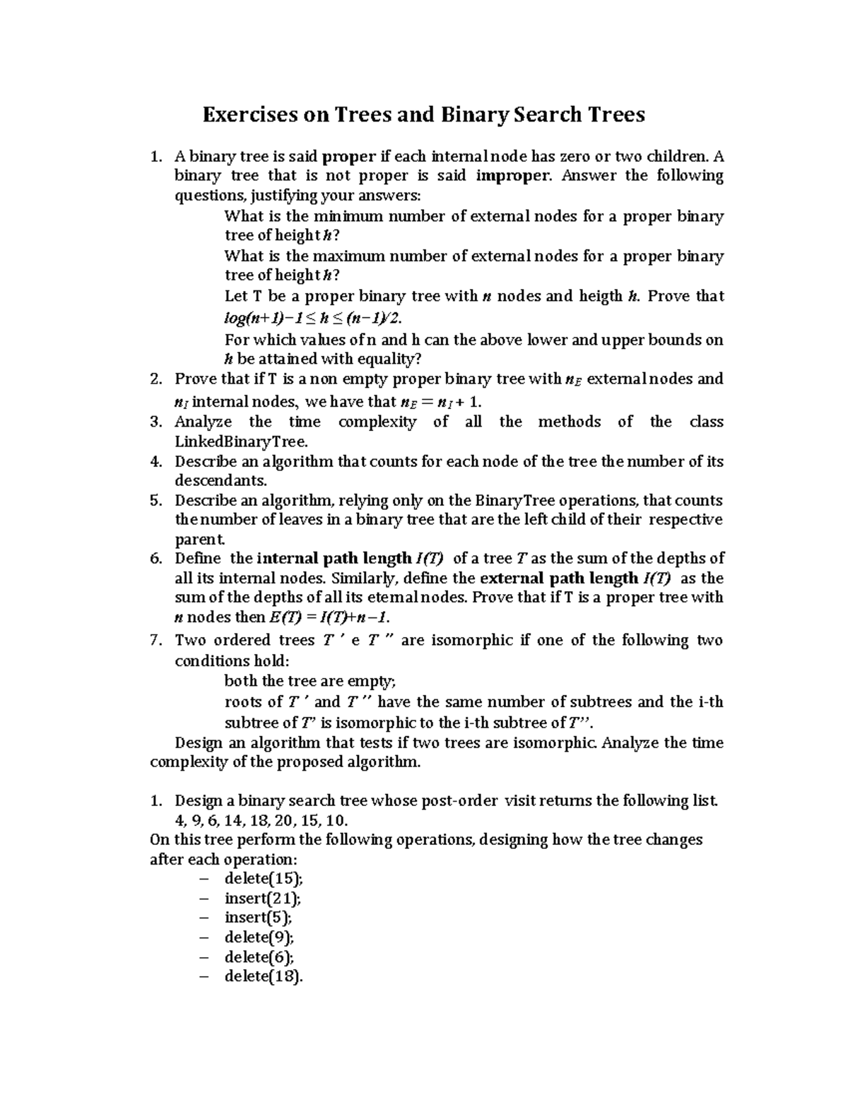 Exercises on trees and BST - Exercises on Trees and Binary Search Trees ...