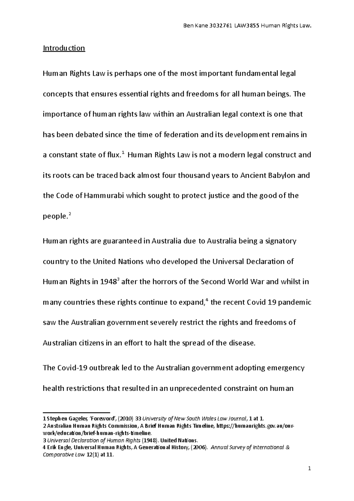 Major Assignmnent Final (1) - Introduction Human Rights Law is perhaps ...