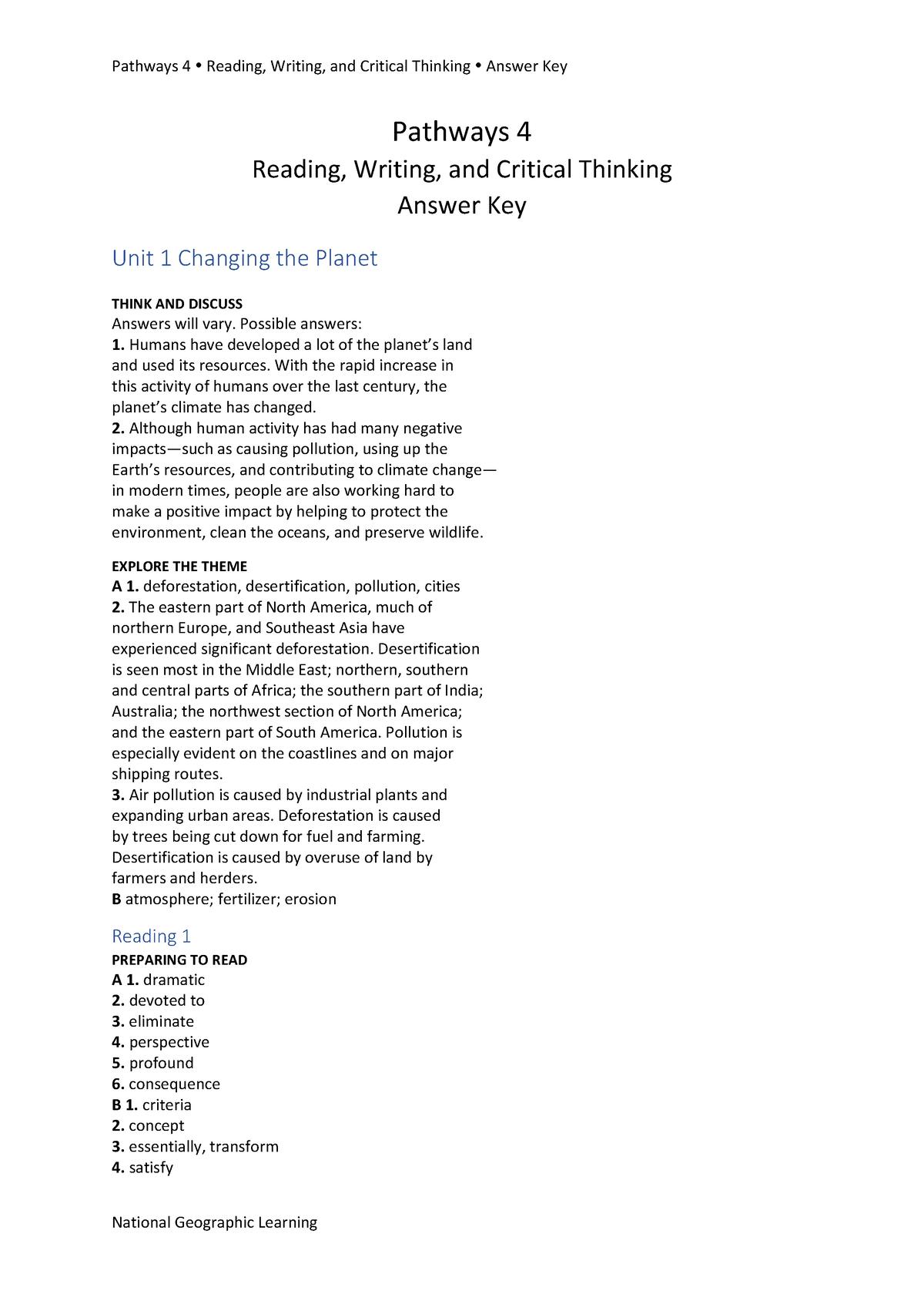 pathways 4 reading writing and critical thinking answer key