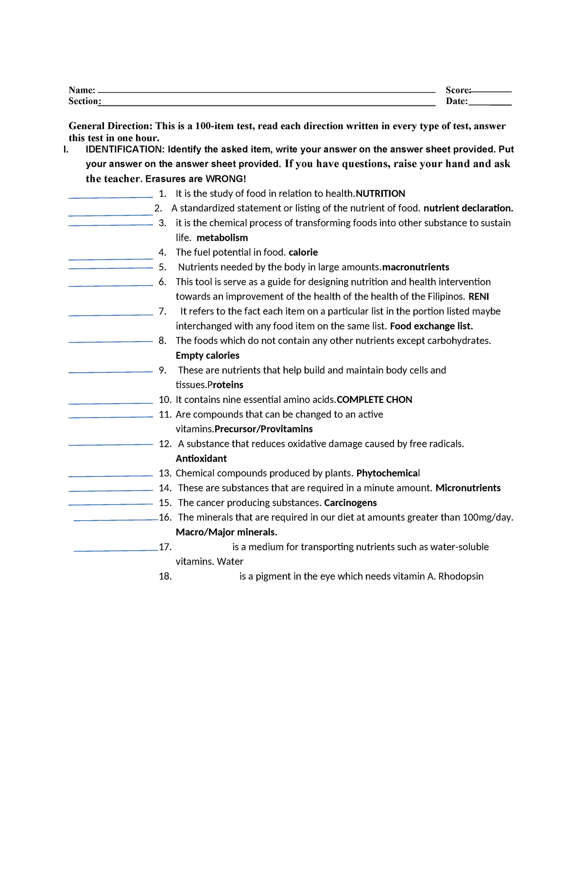 402597387 nutrition and dietetics midterm exam october 2018 docx - Name ...