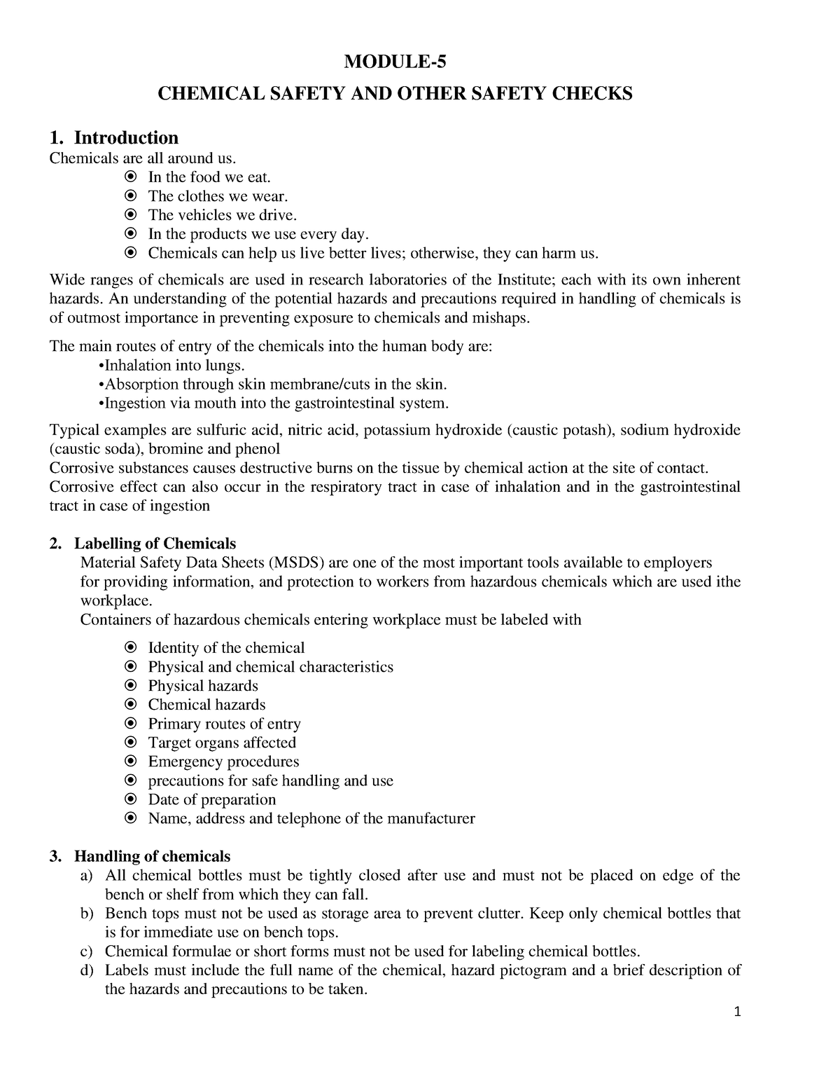 Industrial safety Module 5 - MODULE- CHEMICAL SAFETY AND OTHER SAFETY ...