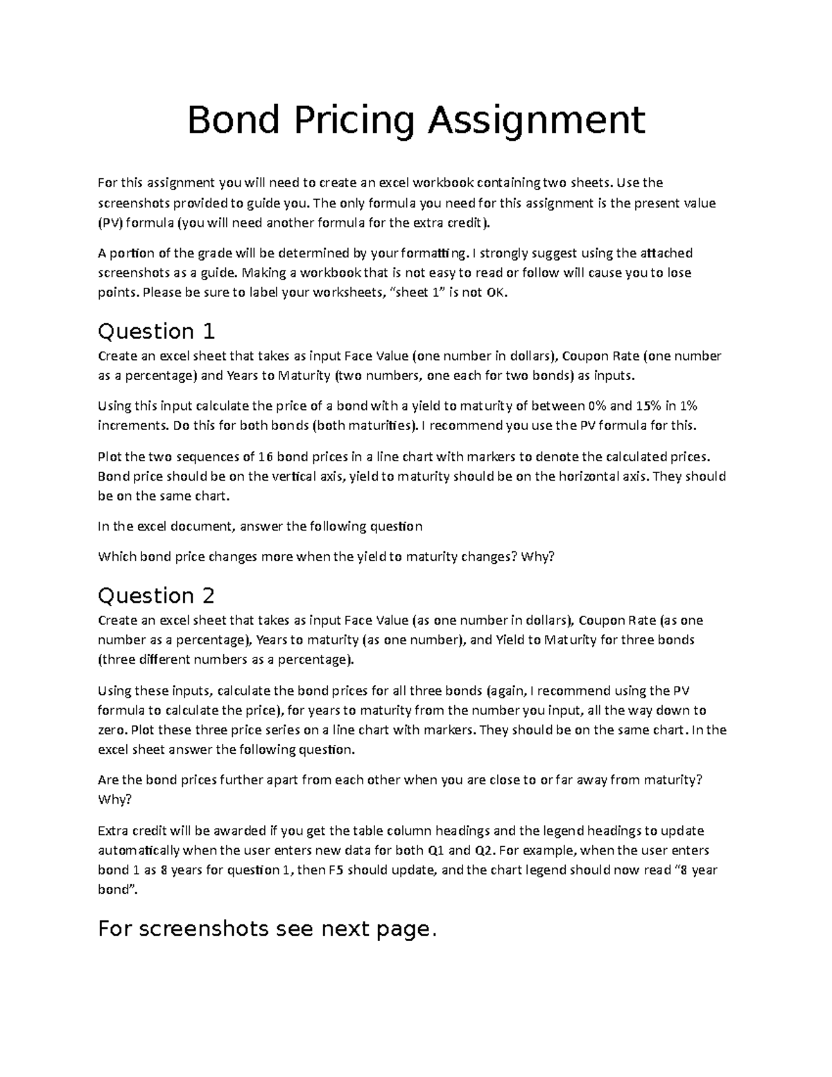 Bond Pricing Assignment - Studocu