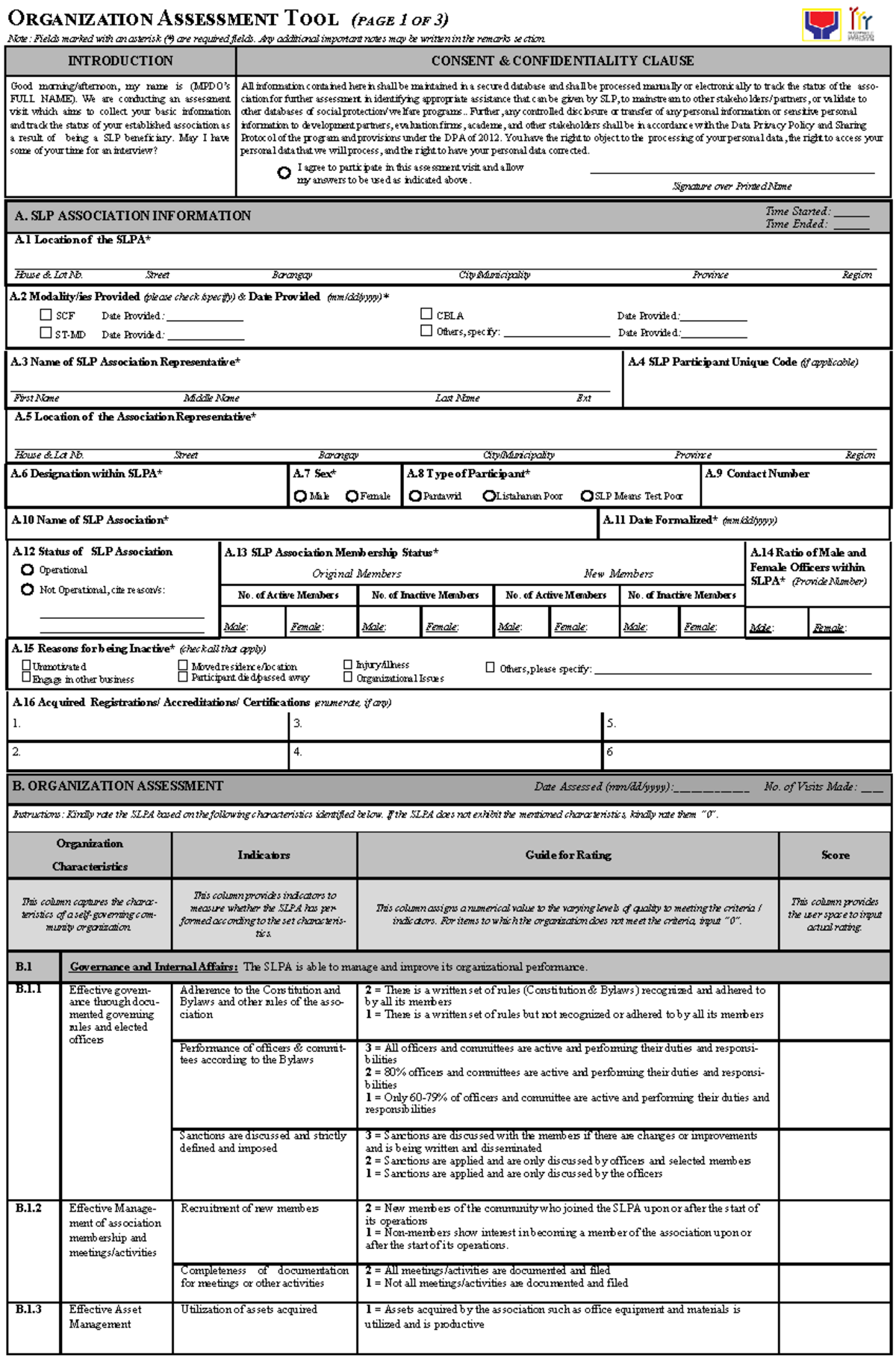 Organization Assessment Tool - Any additional important notes may be ...