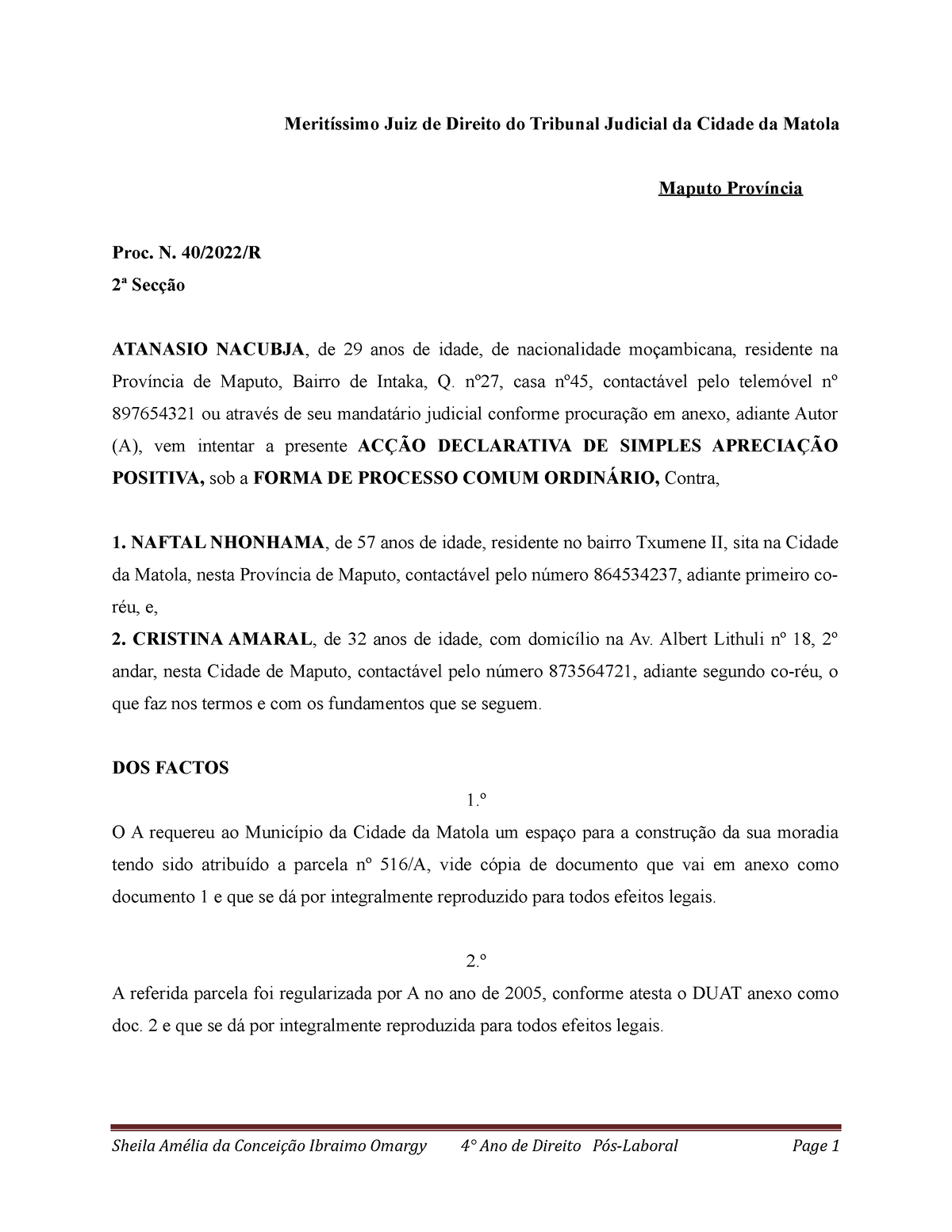 Meritíssimo Juiz De Direito Do Tribunal De Menores Da Cidade De Maputo Meritíssimo Juiz De 3981