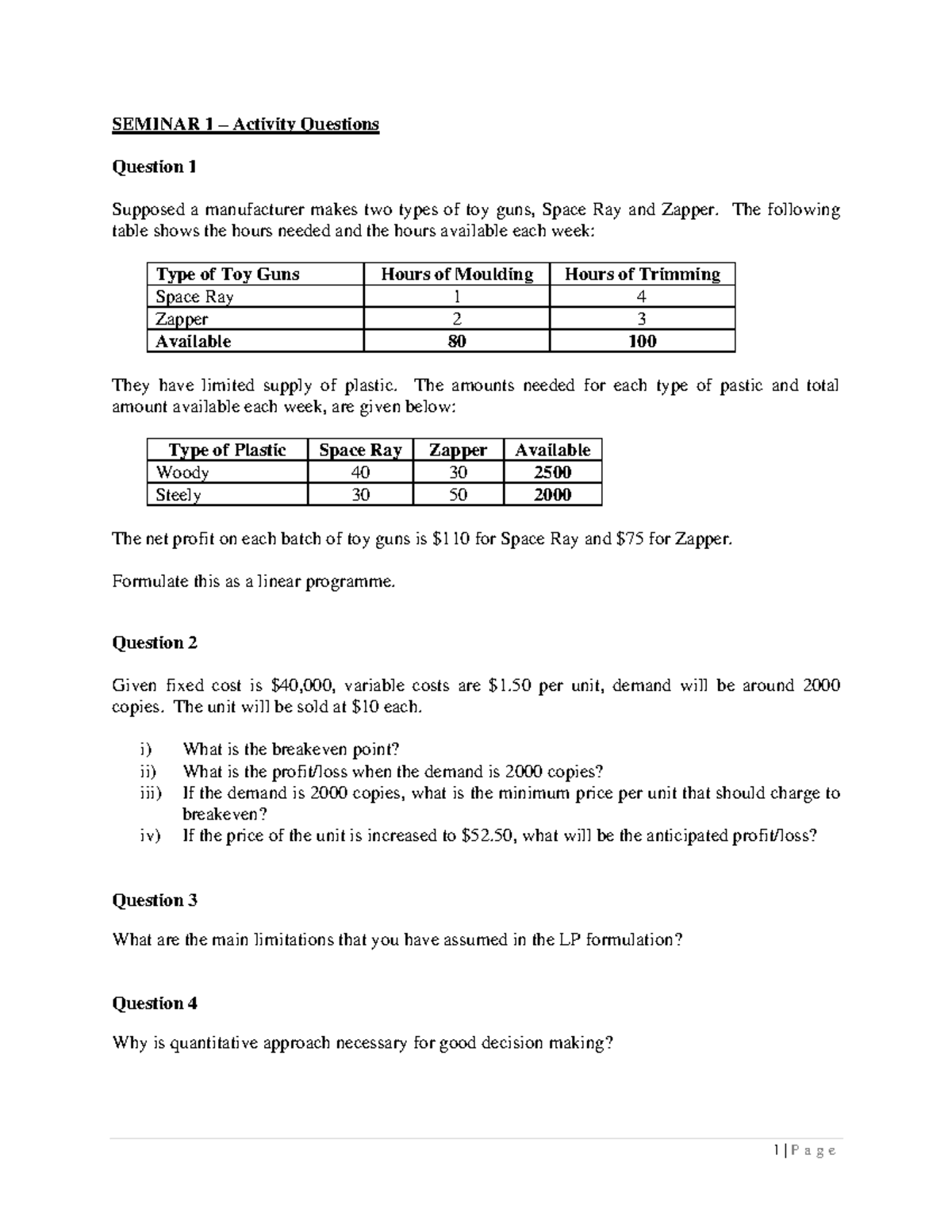 Seminar 1 Activity Questions - 1 | P a g e SEMINAR 1 – Activity ...