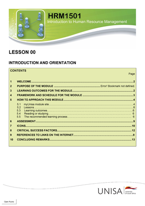 HRM1501 (Lesson 17) - Notes - LESSON 17 OUTSOURCING THE HRM FUNCTION ...