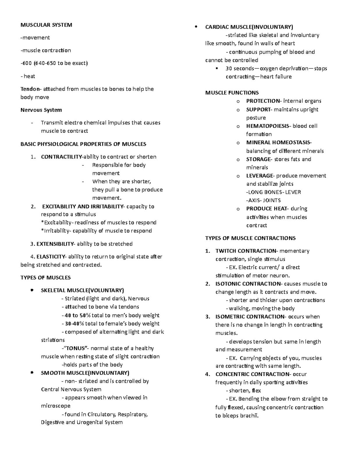 Muscular System - notes - MUSCULAR SYSTEM movement -muscle contraction ...