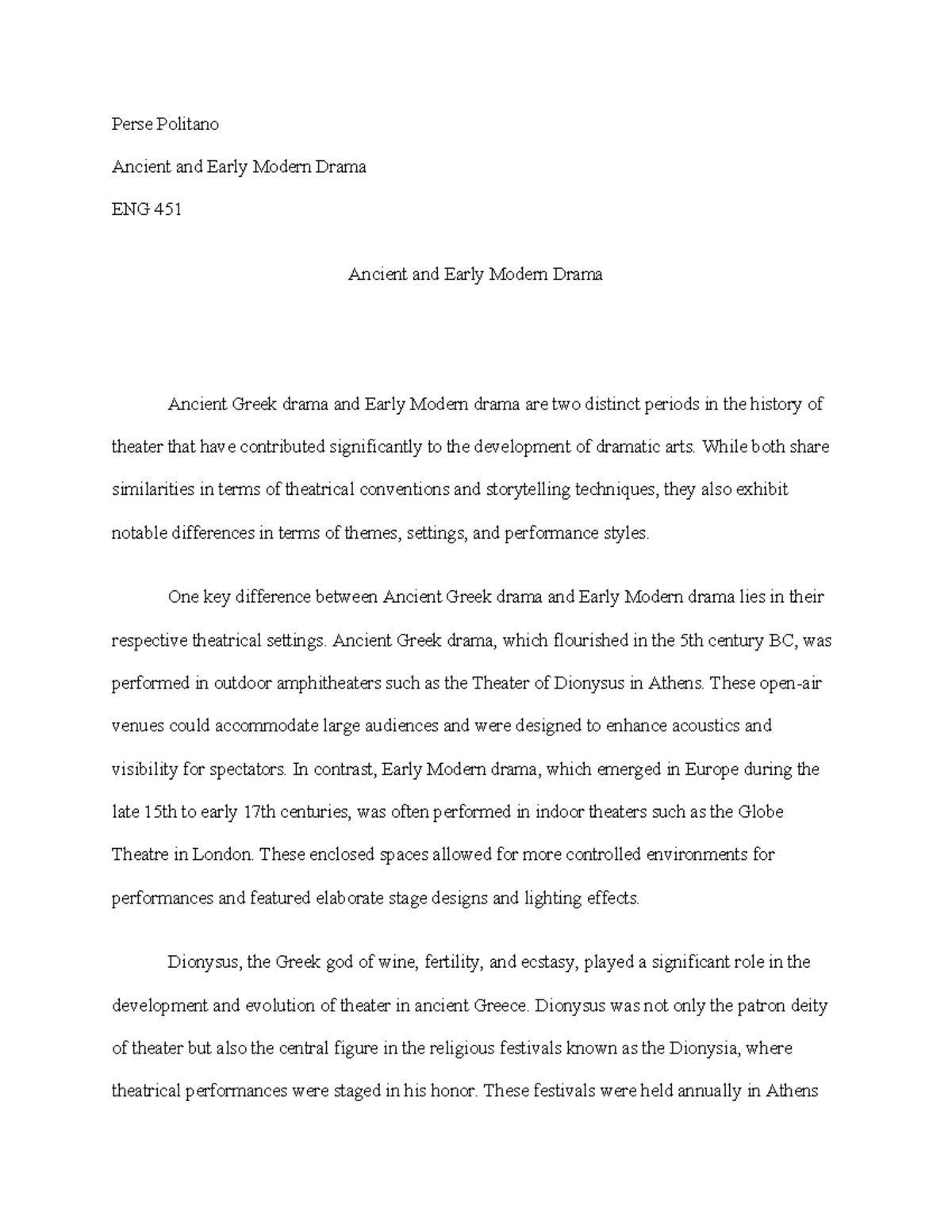 Ancient and Early Modern Drama - Perse Politano Ancient and Early ...