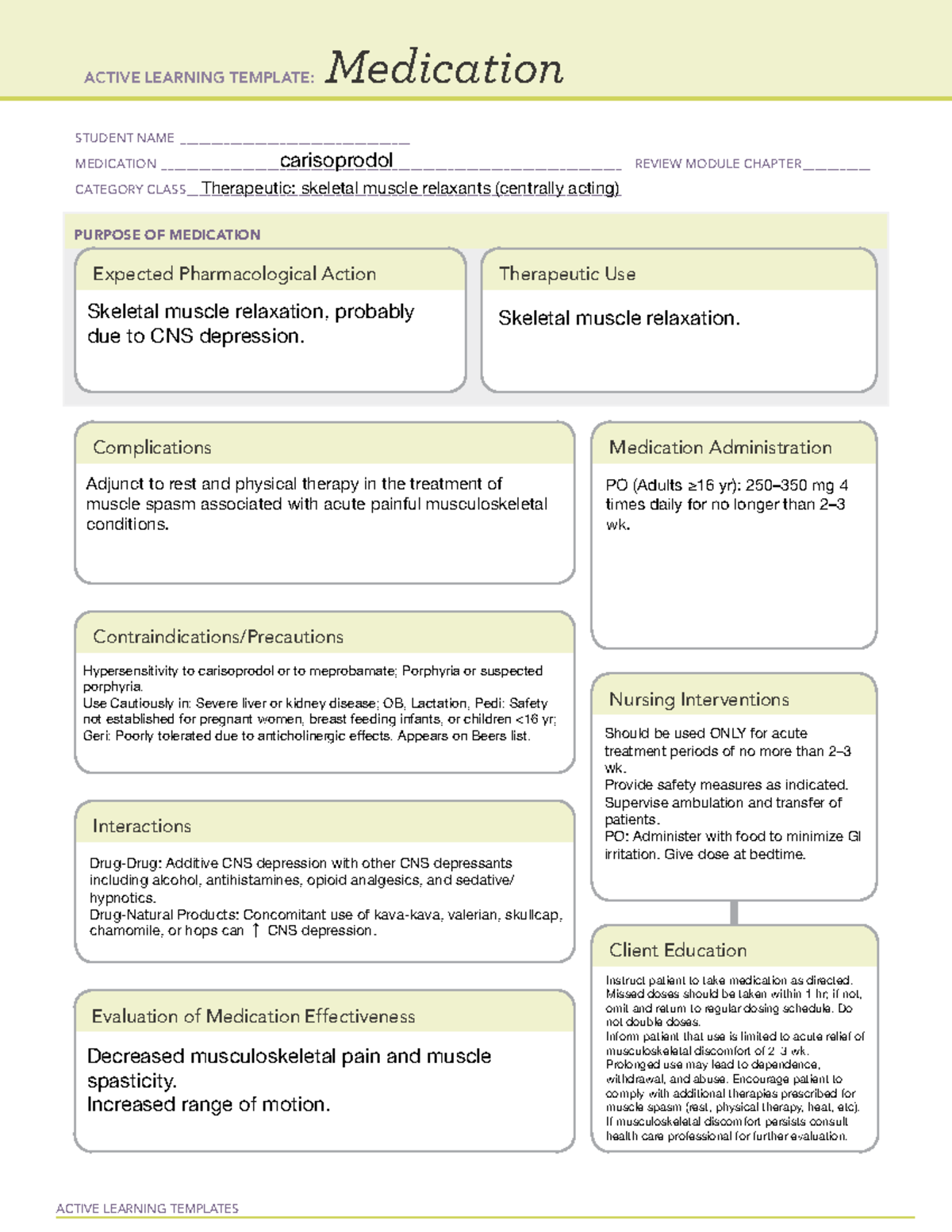 Carisoprodol - Ati med temp - ACTIVE LEARNING TEMPLATES Medication ...