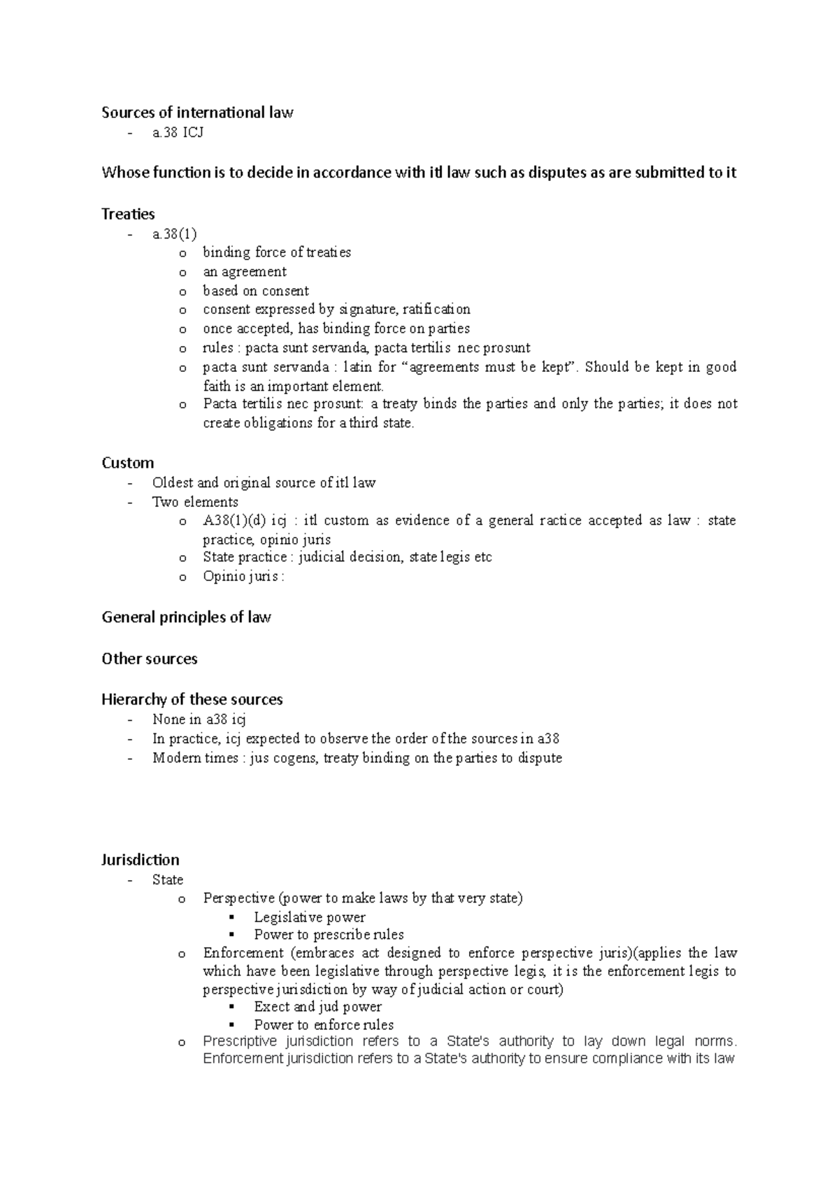 PIL notes for week 3 - Sources of international law a ICJ Whose ...