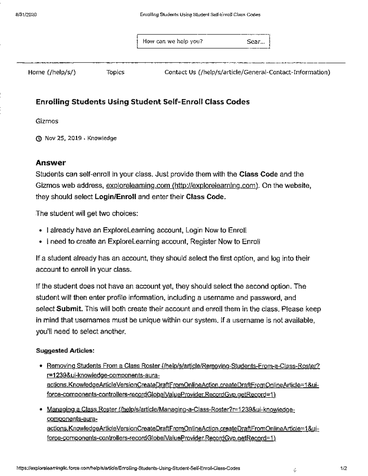 Gizmo Enroll - llo kh gff d - Enrolling Students Using Student Class ...