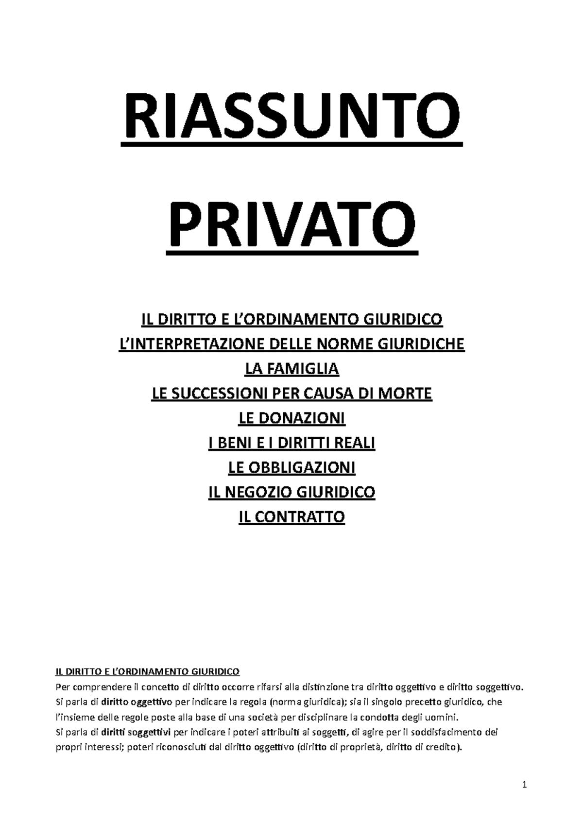 Diritto Privato - RIASSUNTO PRIVATO IL DIRITTO E L’ORDINAMENTO ...