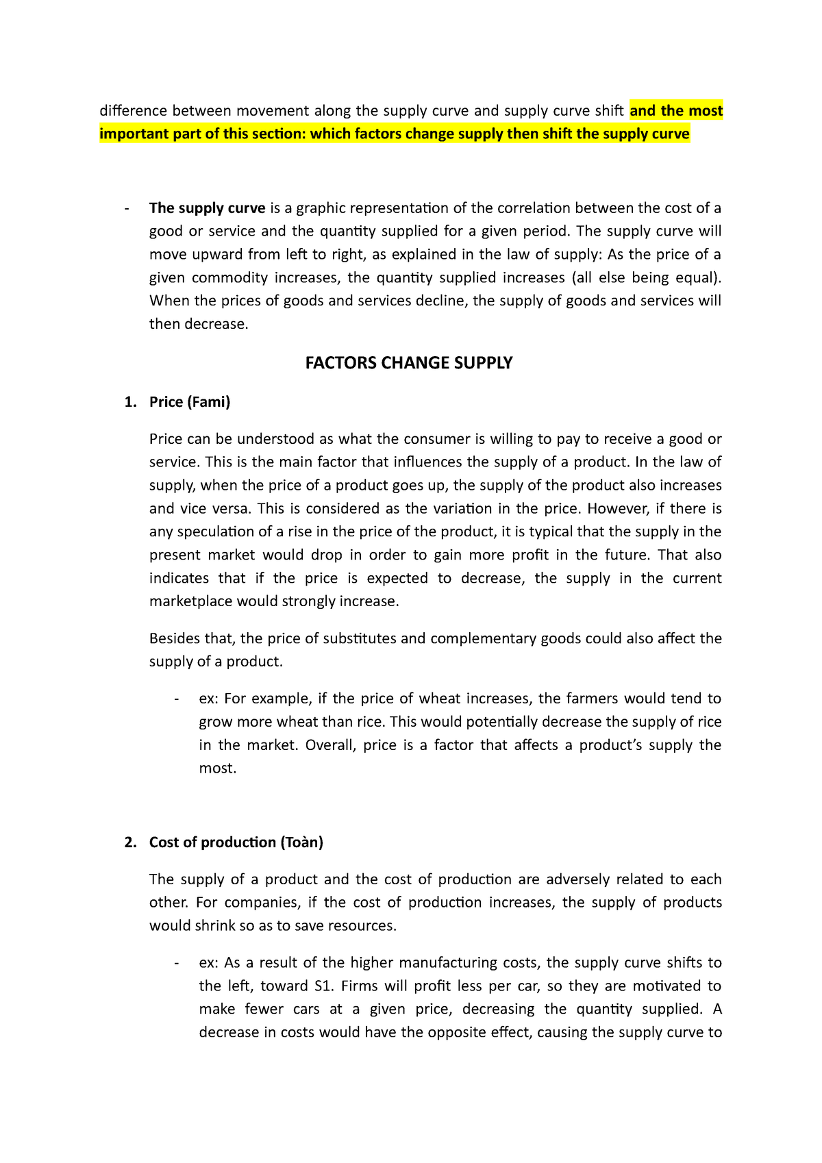 Difference between movement along the supply curve and supply curve ...