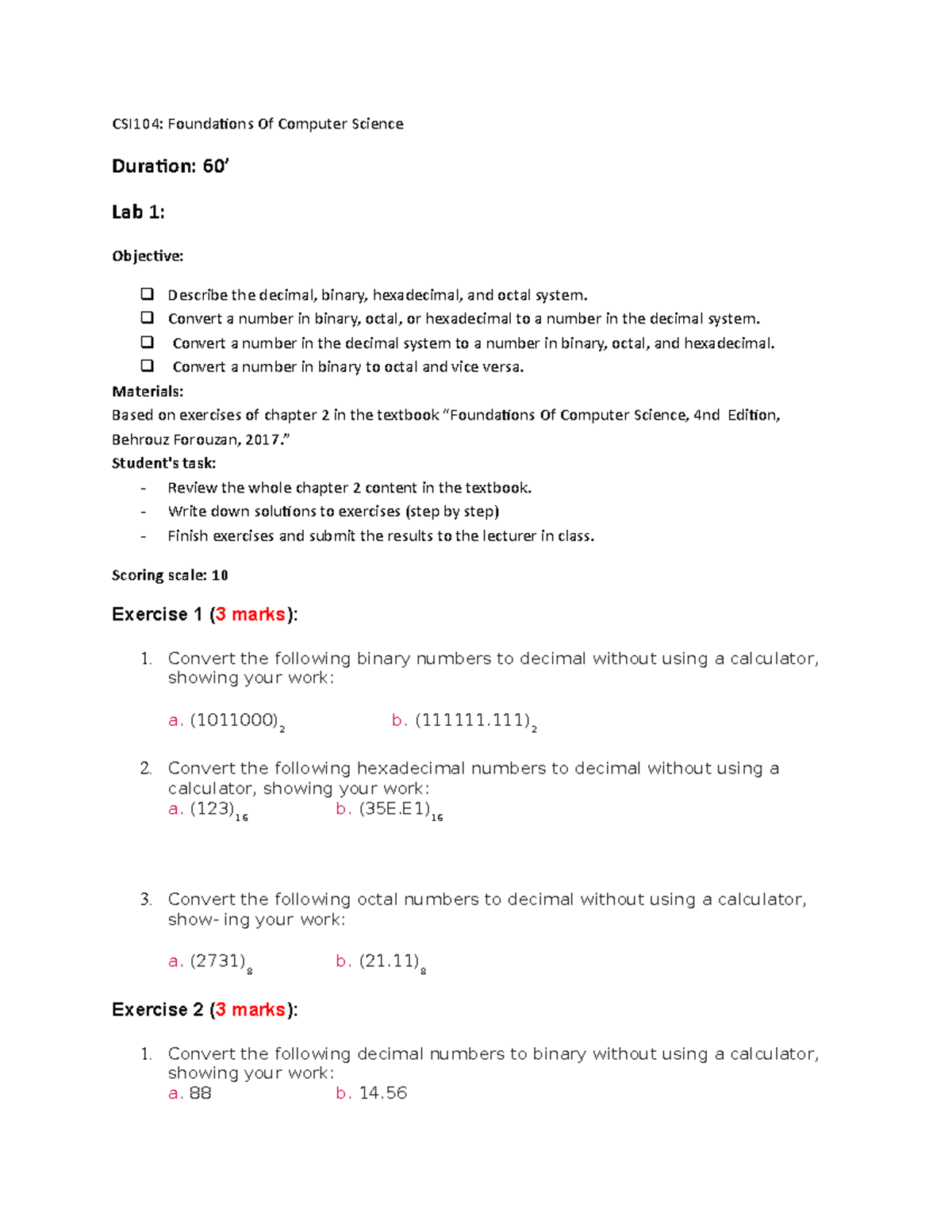 Lab 01 1 - Loan - CSI104: Foundations Of Computer Science Duration: 60 ...