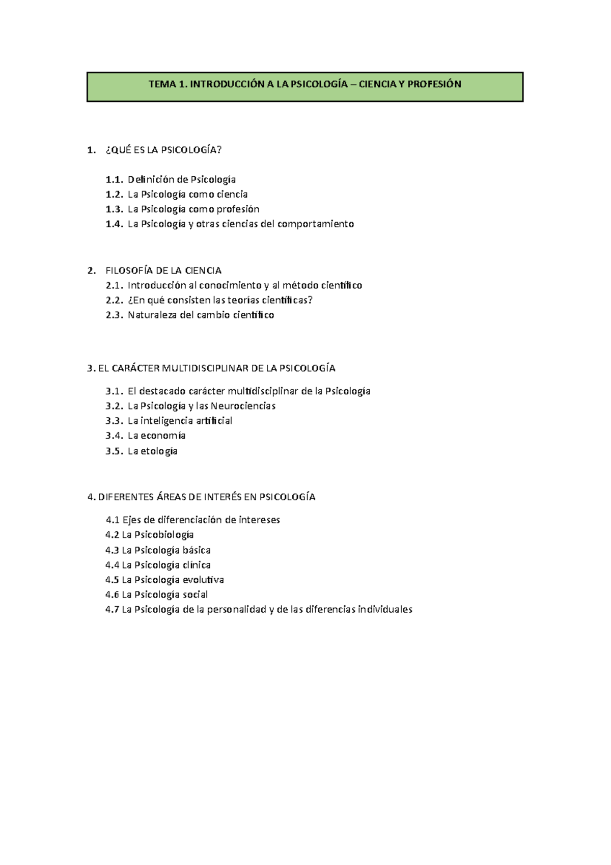 Tema 1 Introducción - TEMA 1. INTRODUCCIÓN A LA PSICOLOGÍA – CIENCIA Y ...