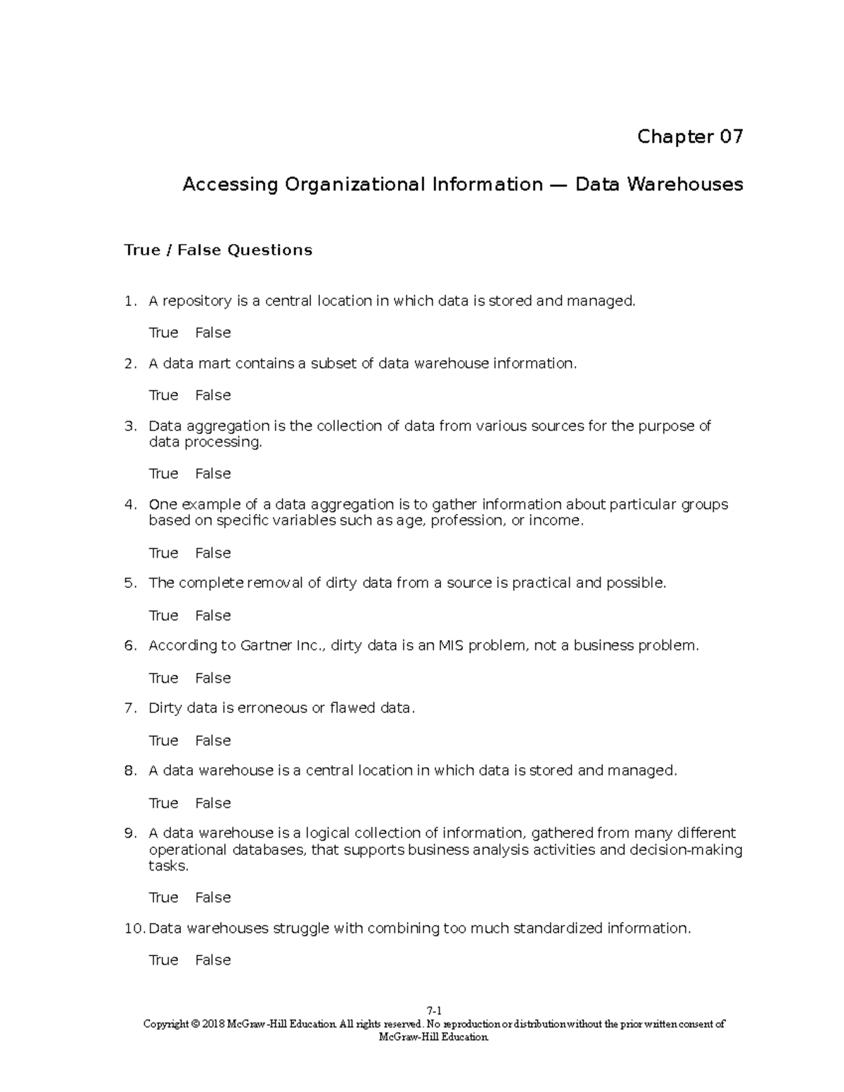 TBChap 007 - test bank for MIS - Chapter 07 Accessing Organizational ...