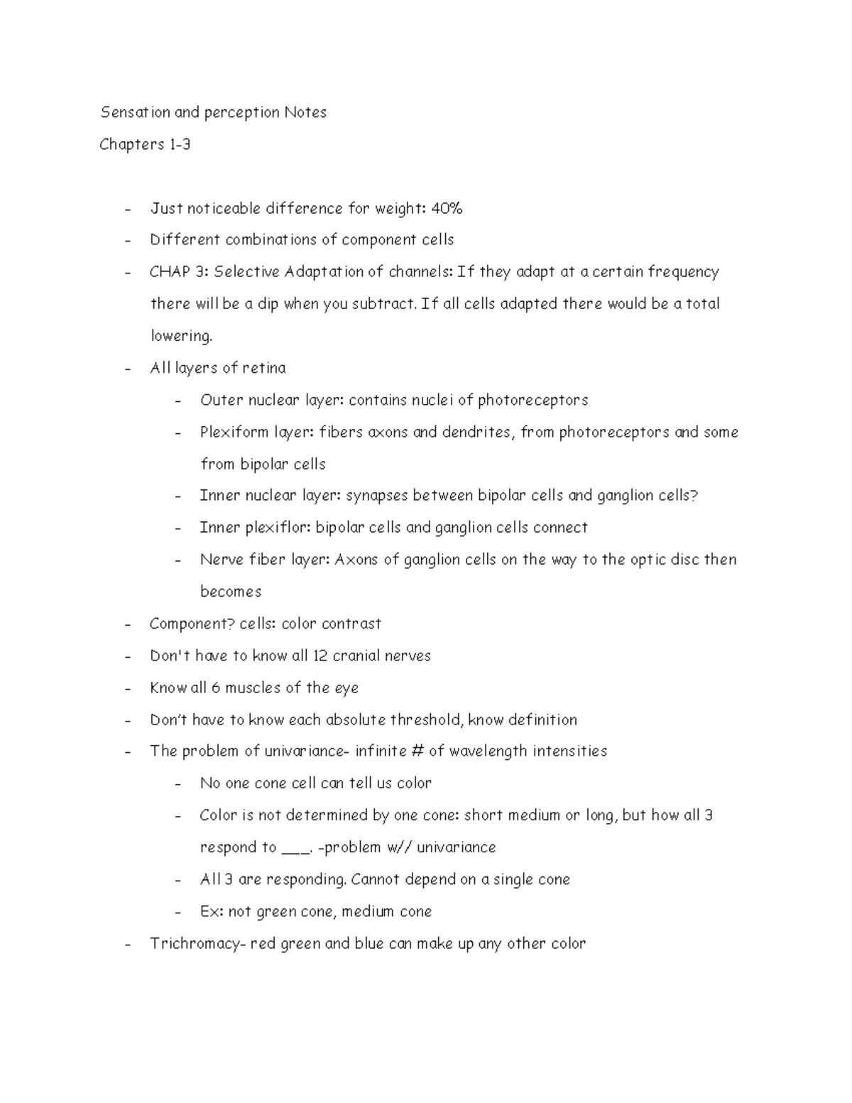 Sensation and Perception Chapter 1-3 Notes - Sensation and perception ...