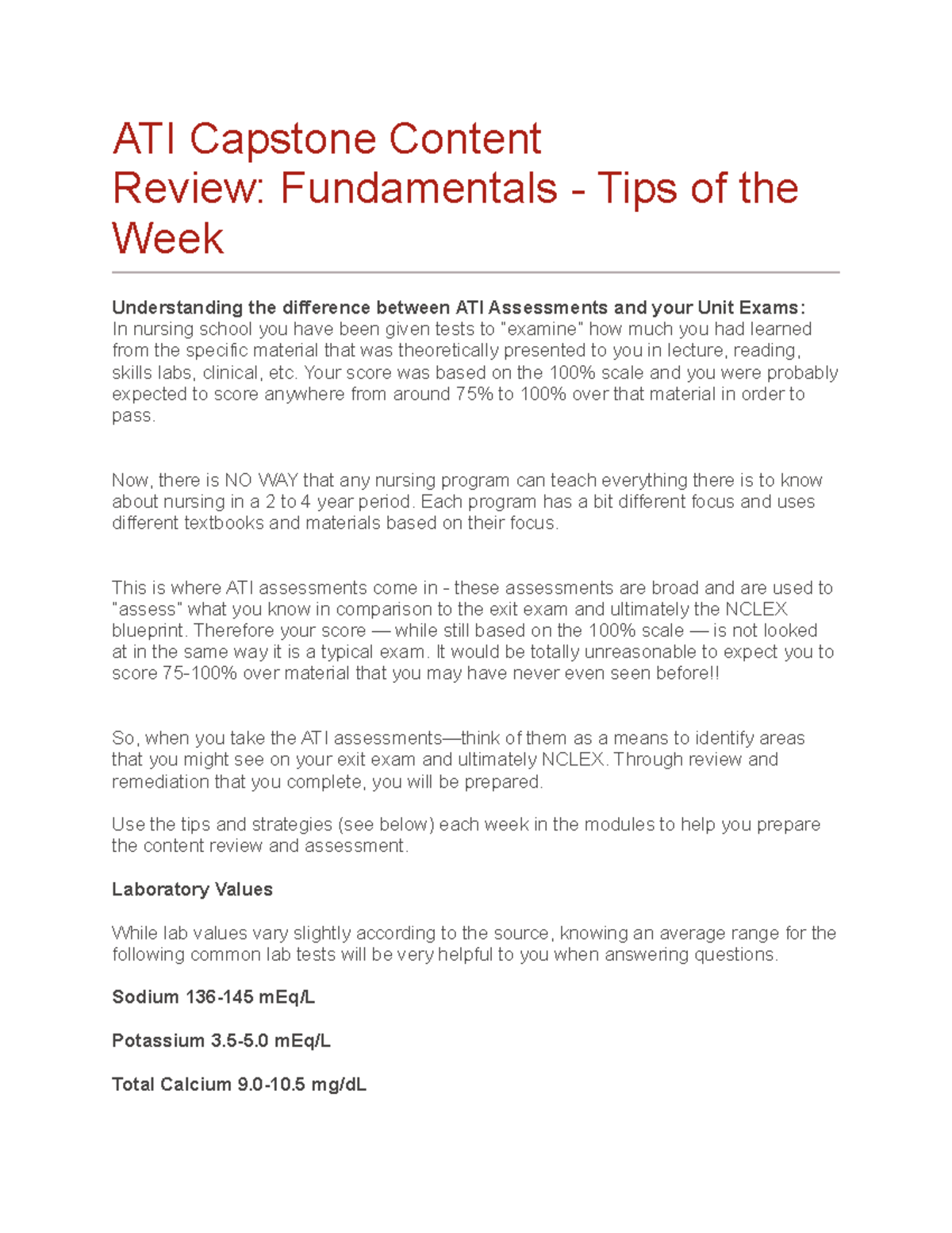 ATI Capstone Content Review Fundamentals - Your Score Was Based On The ...