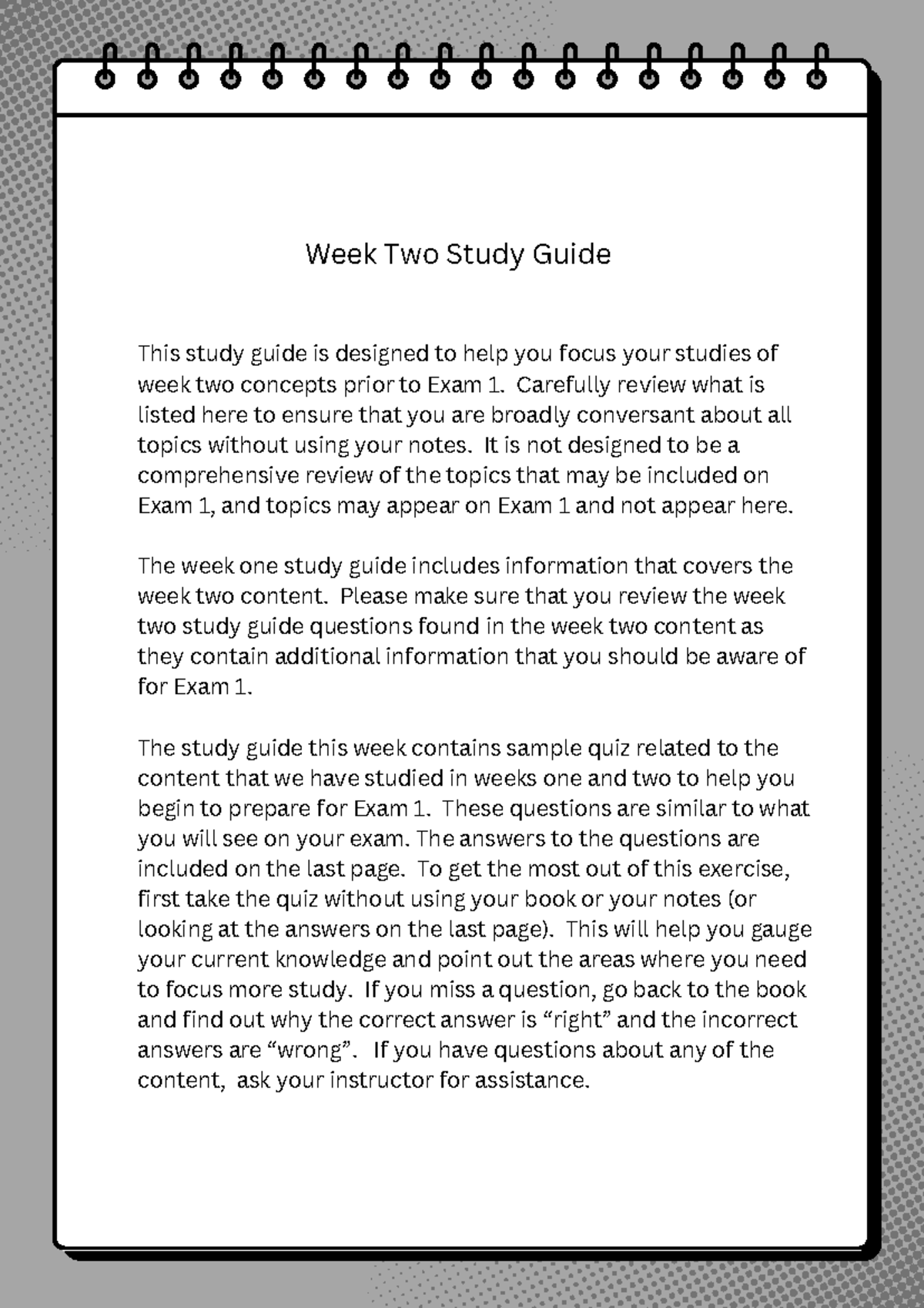 Week Two Study Guide - N/A - Week Two Study Guide This study guide is ...