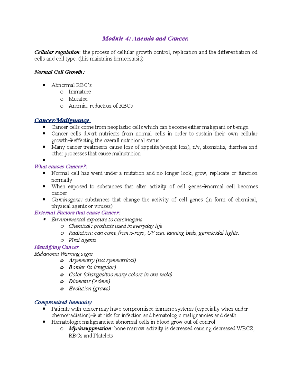 Module 4 Anemia and Cancer copy - Module 4: Anemia and Cancer. Cellular ...