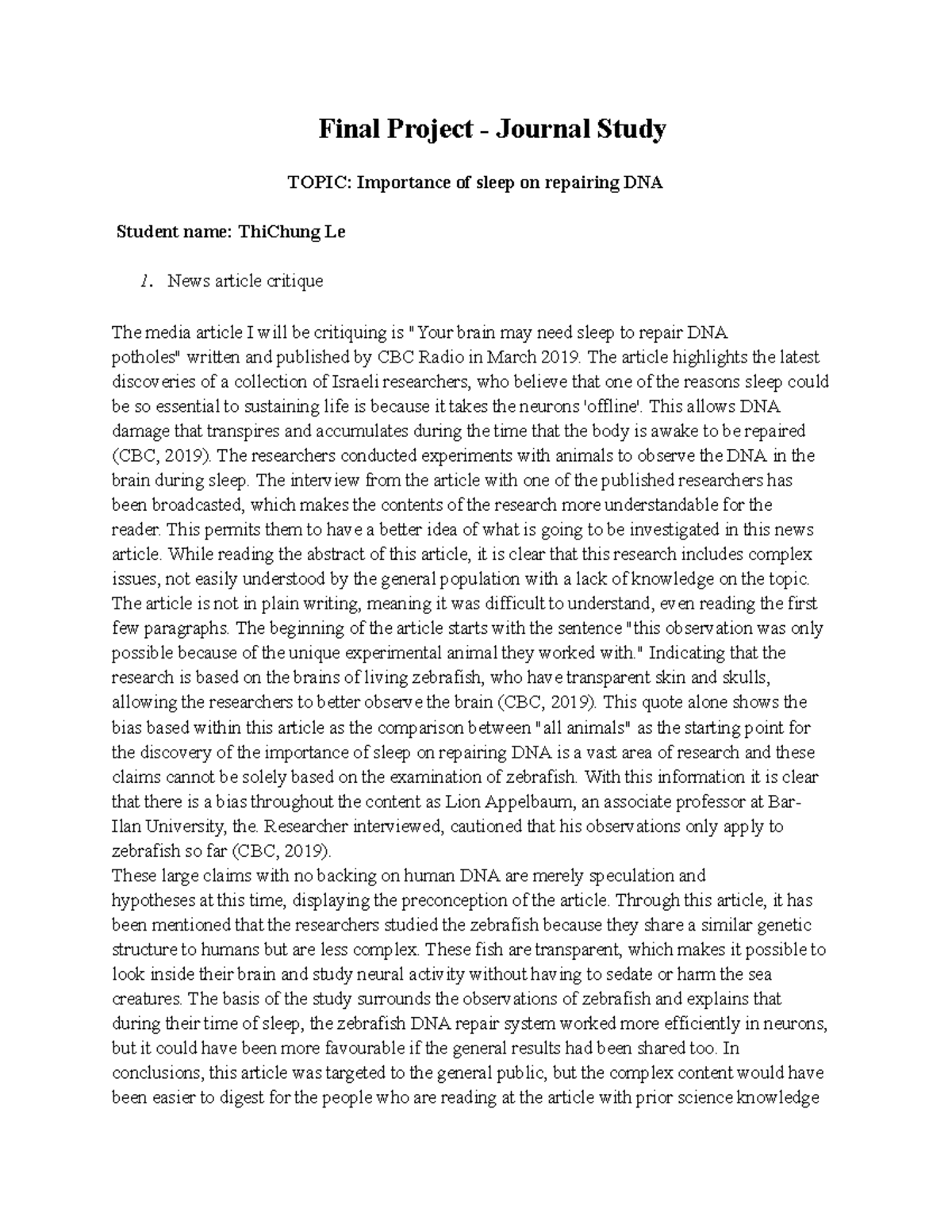 Final Project - Journal Study Bio - Final Project - Journal Study TOPIC ...