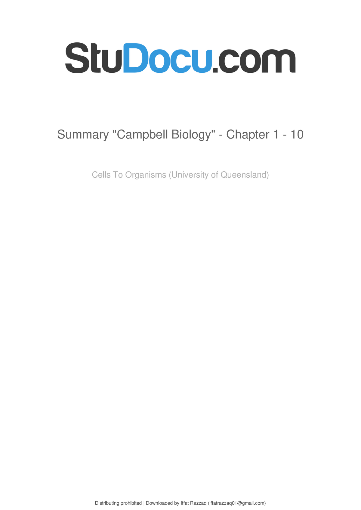 Summary campbell biology chapter 1 10 - StuDocu