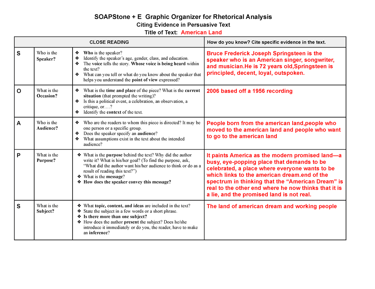 Soapstone + E Chart SOAPStone + E Graphic Organizer for Rhetorical