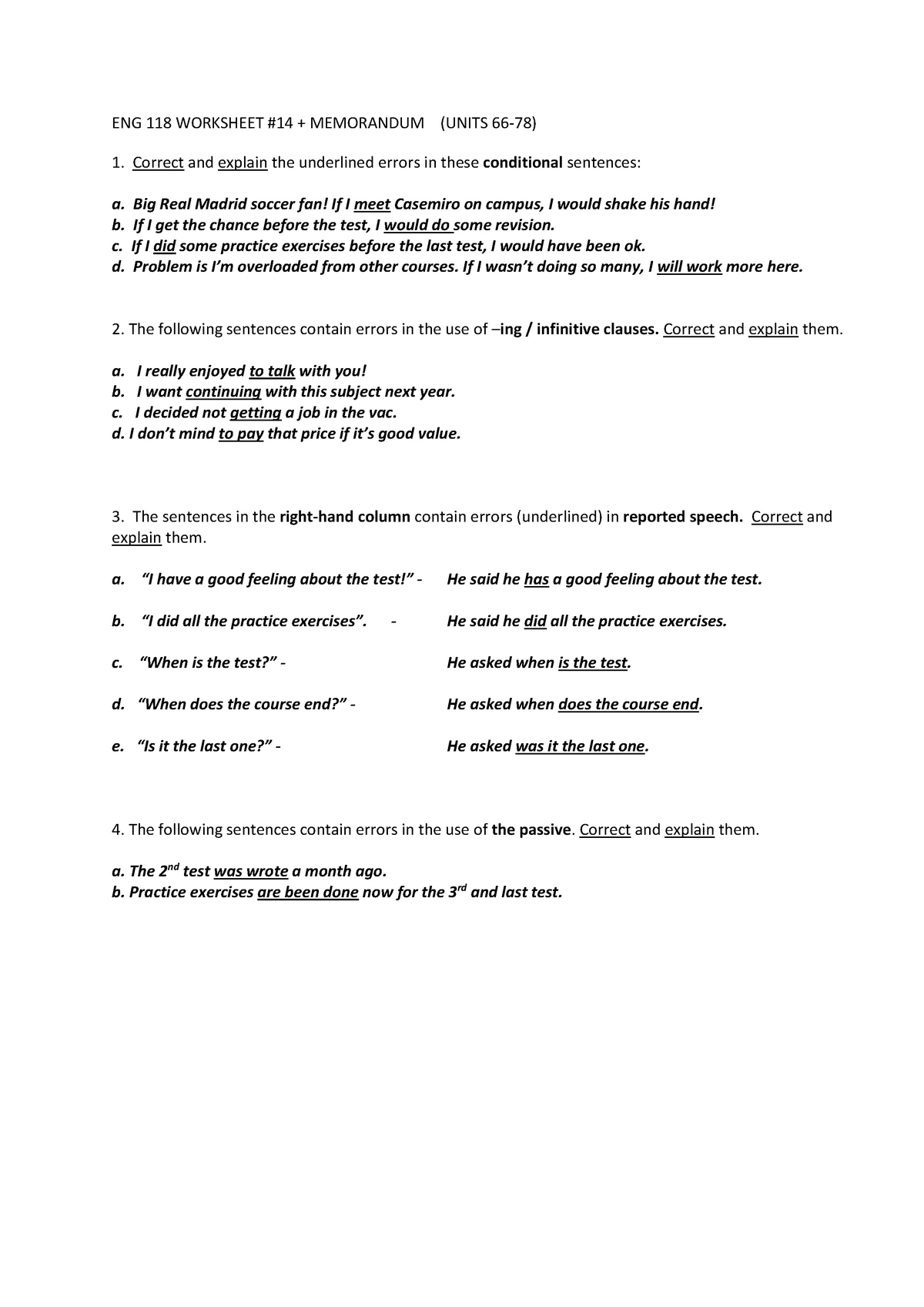 Eng 118 Worksheet #14 2021 - Eng 118 Worksheet #14 + Memorandum (units 